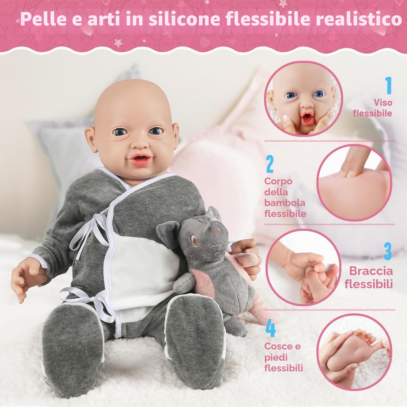 Vollence Bambola Reborn in silicone, 58 cm, per bambini e ragazzi