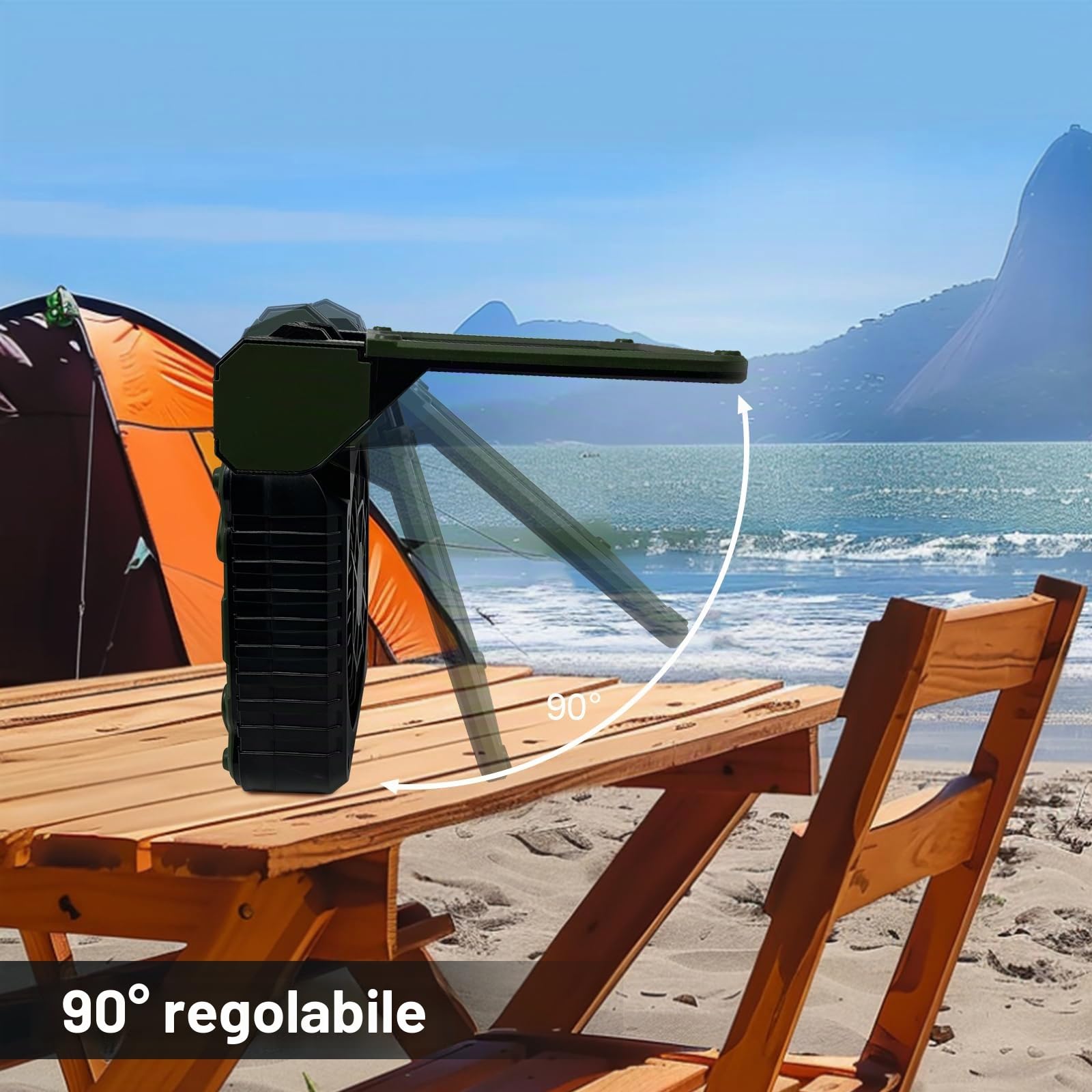 GY Ventilatore da campeggio con timer, 4 velocità, ventilatore USB ricaricabile 10400 mAh, solare portatile per pesca