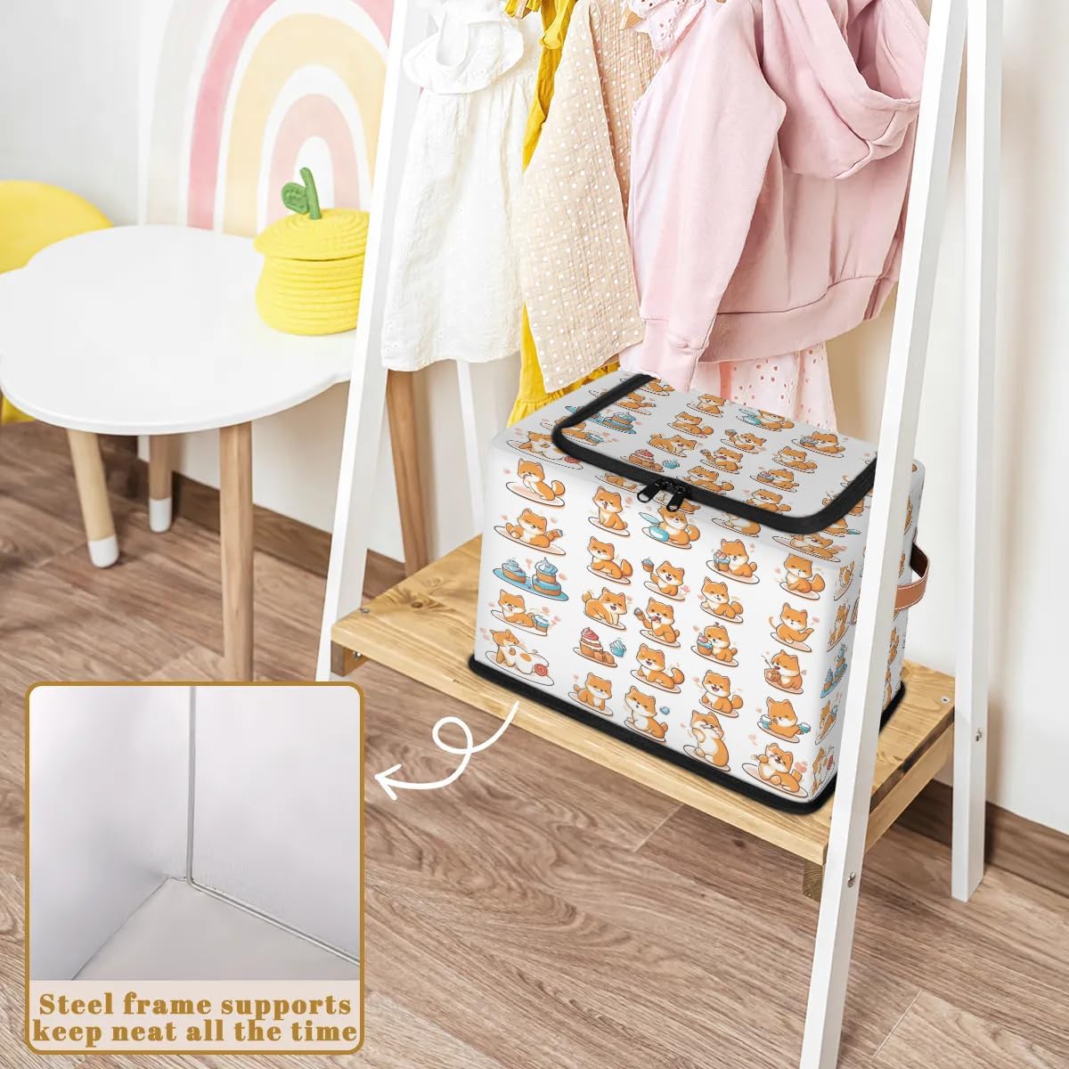 Cute Dogs Pattern Storage Box with Lid and Handles Foldable Cloth Storage Basket Bin Bags for Shelves Closet Shelf Toys Clothes Bed Sheets Organizer 2 Pack