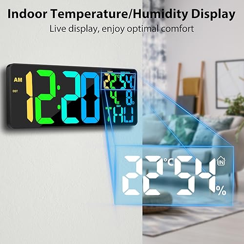 Miniatura 4 de De gran tamaño Reloj de pared digital de 18 pulgadas, pantalla grande, 11 RGB que cambia de color, reloj de pared digital grande con control remoto,