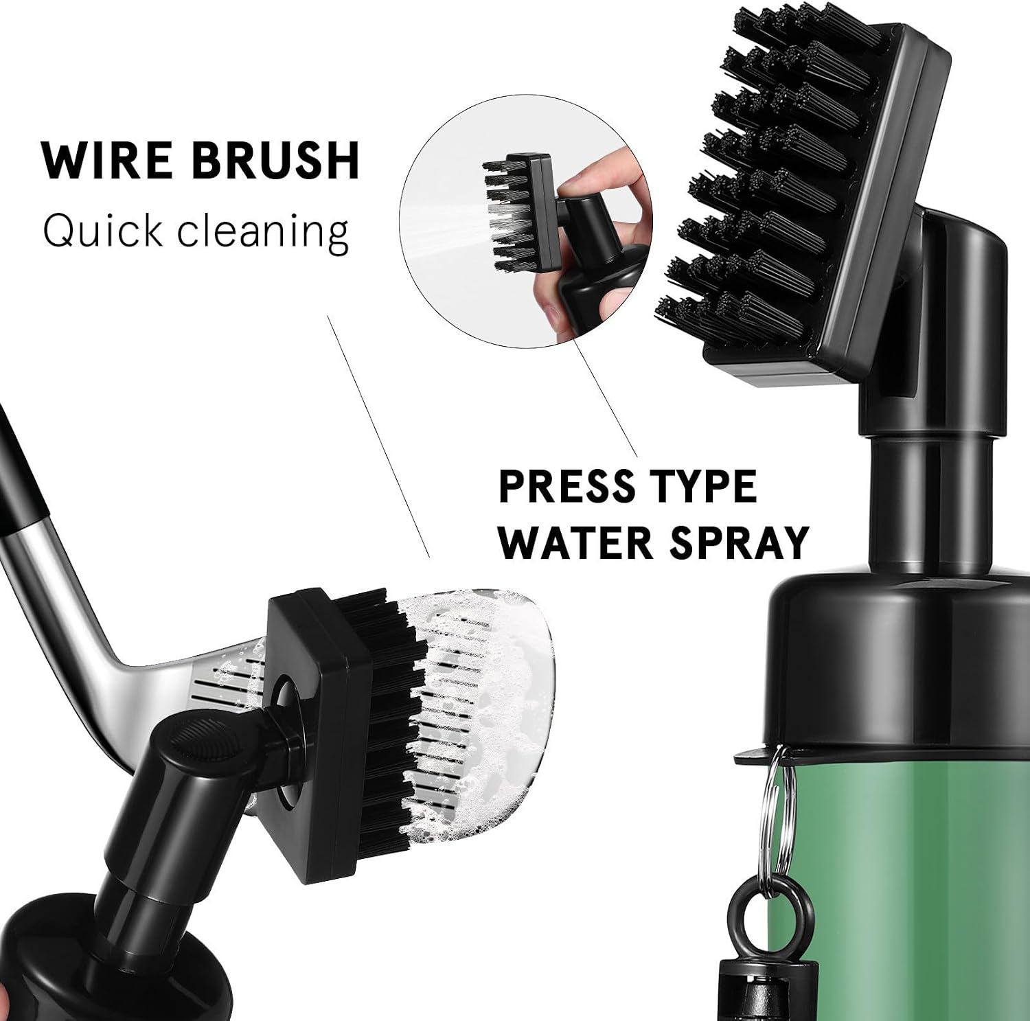 COLLBATH Portable Golf Club Cleaner Brush with Squeeze Water Bottle and Cloth Multi-Functional Plastic Golf Cleaning Kit for Shoes and Clubs