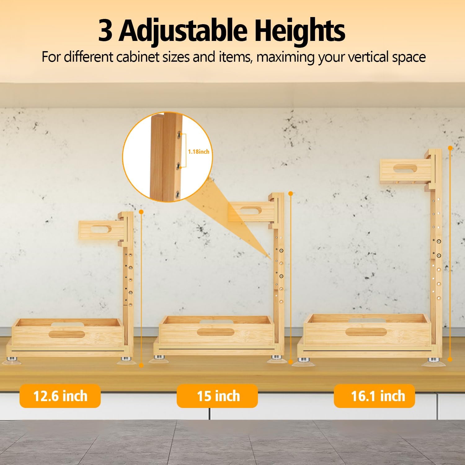 Under Sink Organizer, Pull Out Cabinet Organizer, 2 Tier Slide Out Sink Shelf Cabinet Storage Shelves, Storage for Kitchen Bathroom, Natural Premium Bamboo Wood - Image 4