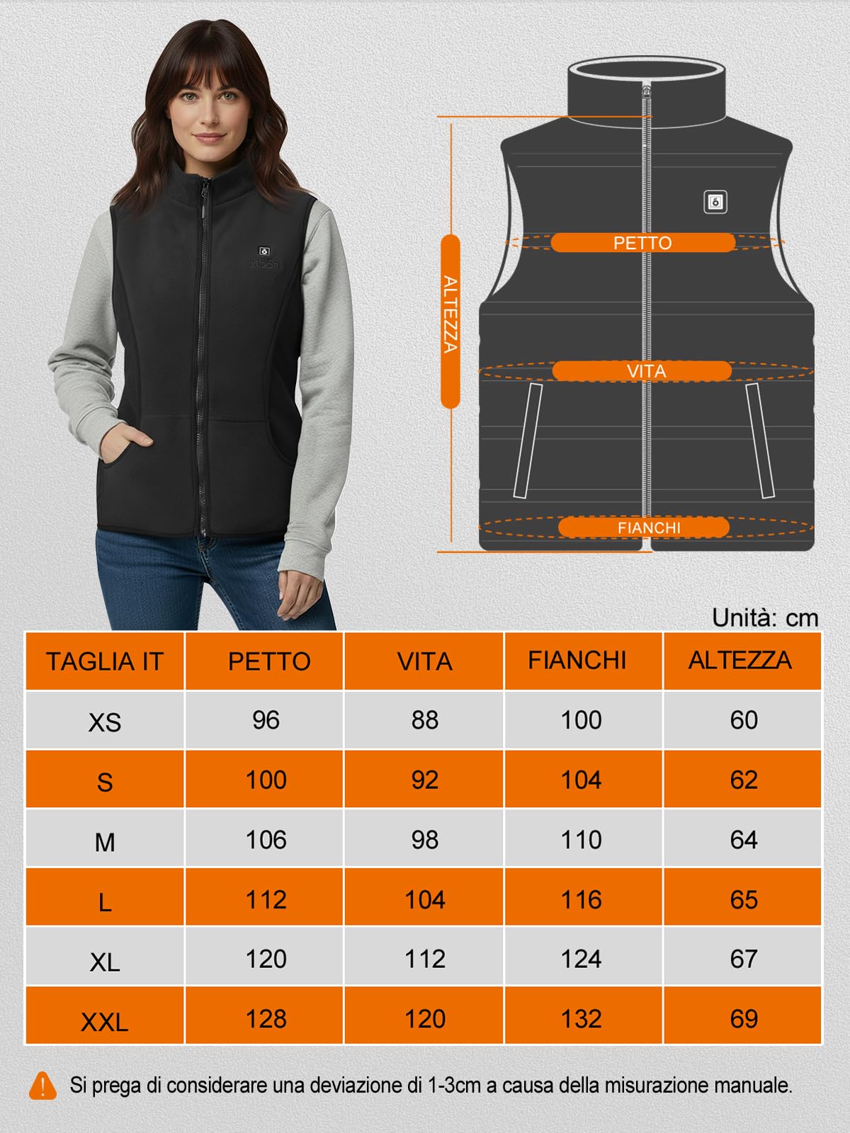 UNBON Gilet Riscaldato Donna, Giubbotto Riscaldato Donna con Batteria USB 10000mAh, Gilet Riscaldante Pile con 3 Temperatura 6 Zone Calore, Giubbotto Riscaldante Termico, Giacca Riscaldata Nero XS