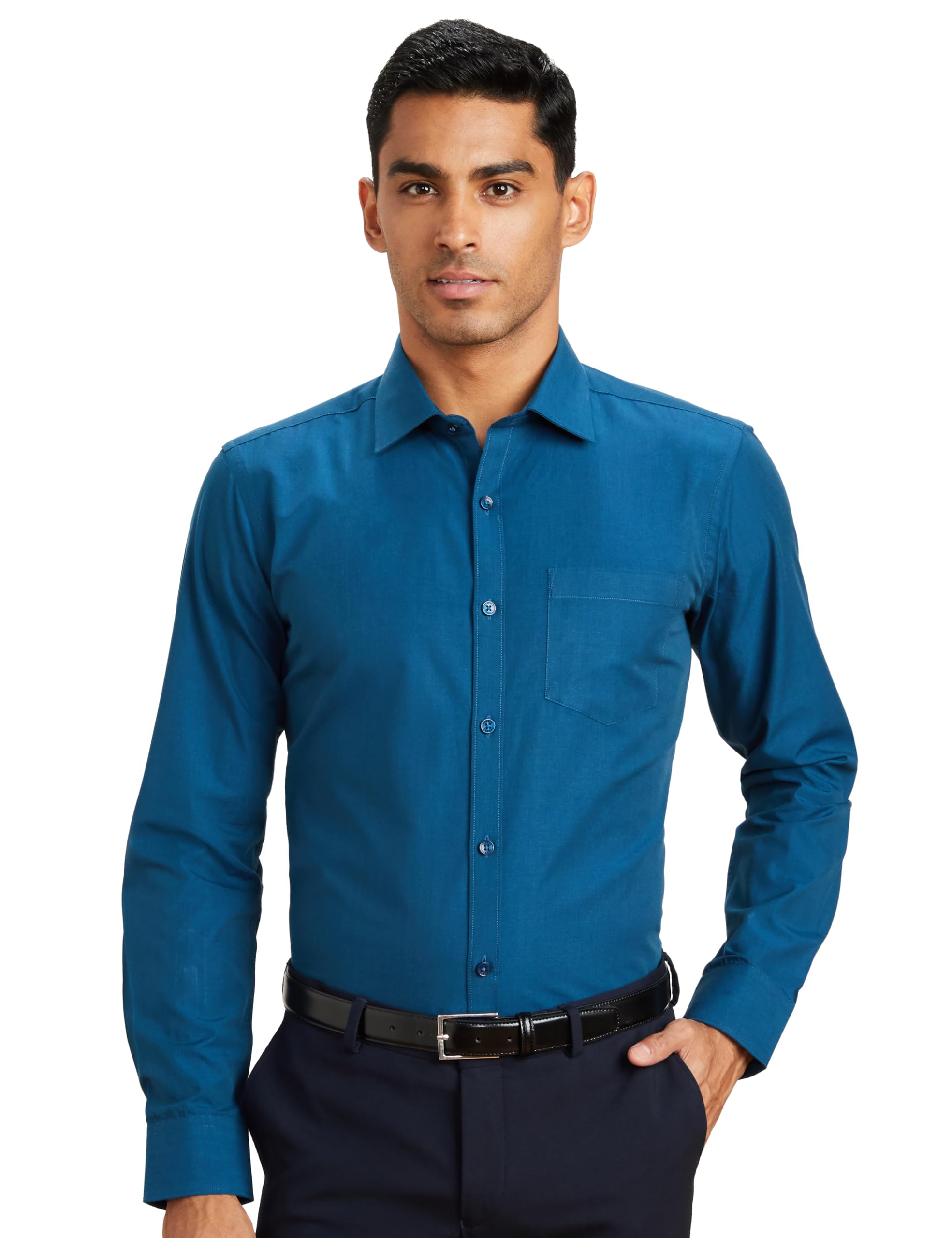 Amazon Brand - Symbol Men's Cotton Rich Formal Shirt | Plain | Full Sleeve - Regular Fit (Available in Plus Sizes)