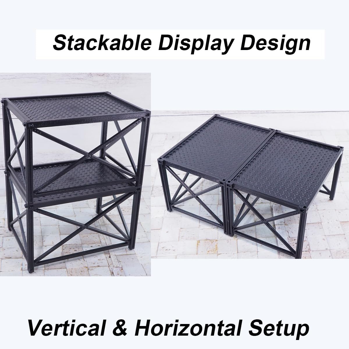 Japanese Miniature Stackable Storage Rack, Scale Industrial Display Rack for anime figure Display and Mini Car Storage, Diorama Accessory, Made in Japan 2 pack