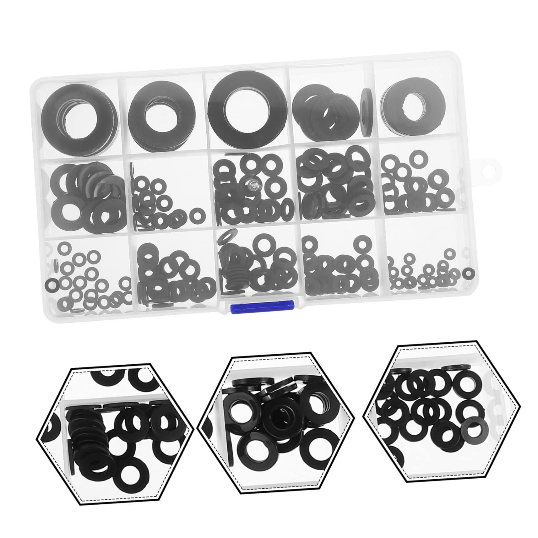 NUOBESTY Kit di Guarnizioni Rubinetto in Plastica Nera, 215 Pezzi, Multi- per Riparare Perdite per Lavabo Bagno e Rubinetto Cucina