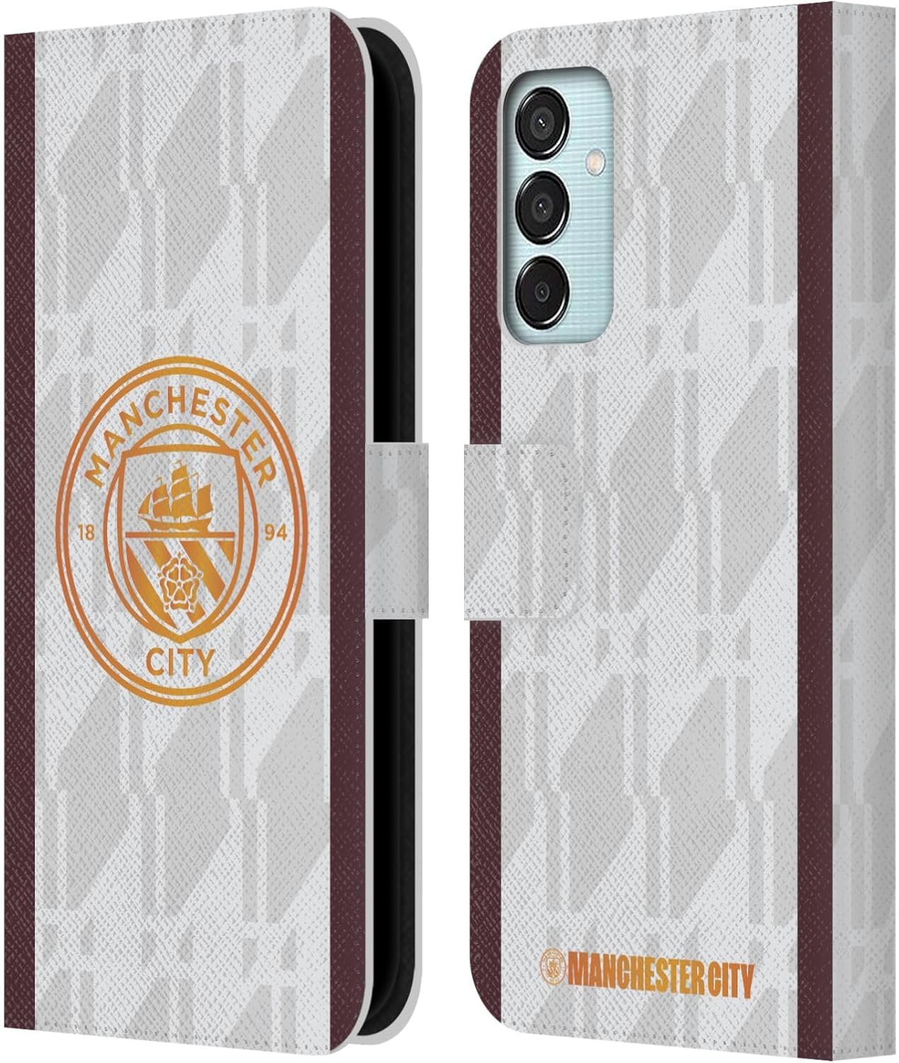 Head Case Designs Officially Licensed Manchester City Man City FC Away 2023/24 Badge Kit Leather Wallet Case Compatible with Samsung Galaxy M15/F15 5G
