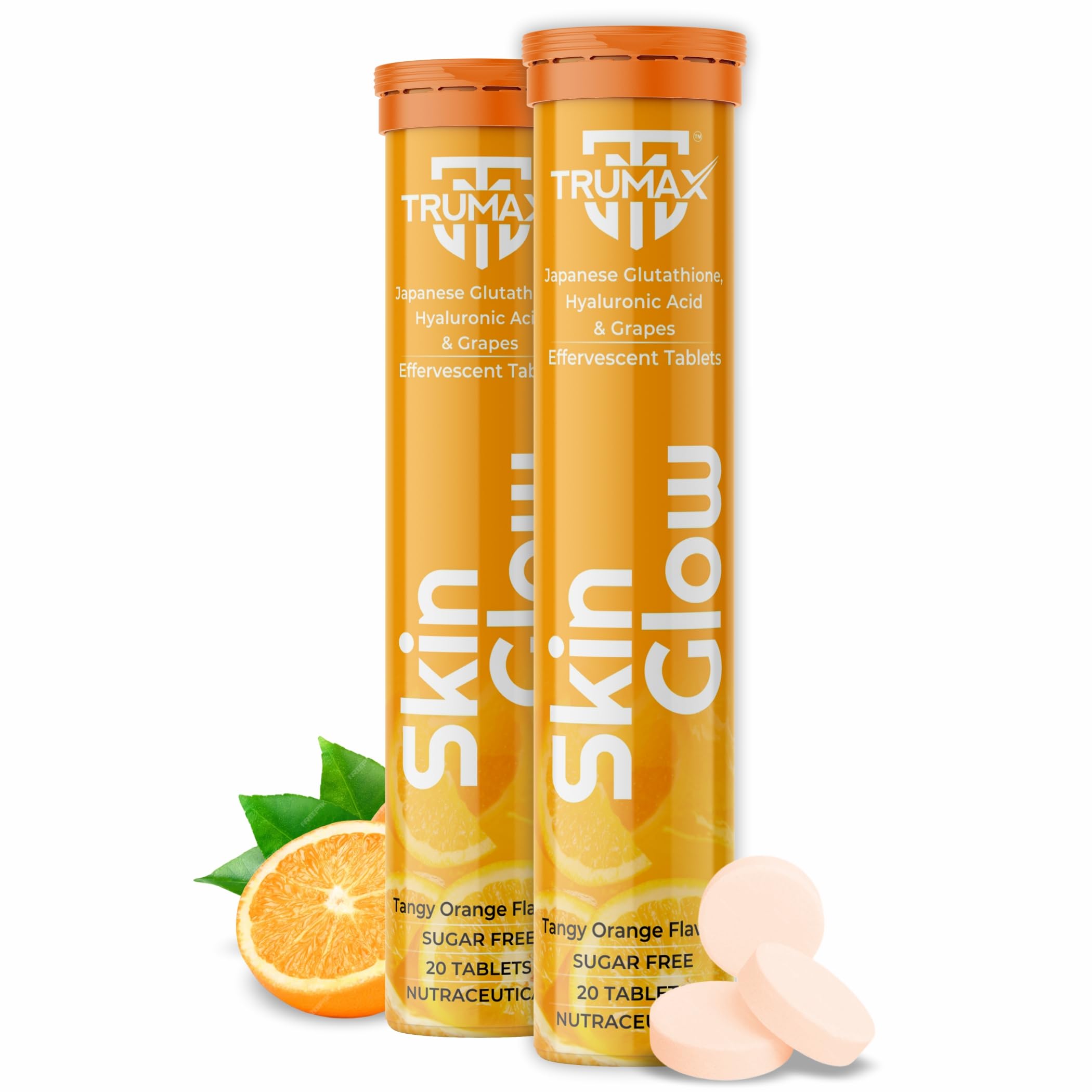 TRUMAX Japanese Sugarfree Glutathione Tablets for Skin Whitening 500mg, 20 Effervescent Tablets Tangy Orange with L-Glutathione, Hyaluronic Acid & Vitamin C for Antioxidant Defense & Anti-Dark Spot Care (Pack of 2)-image-11