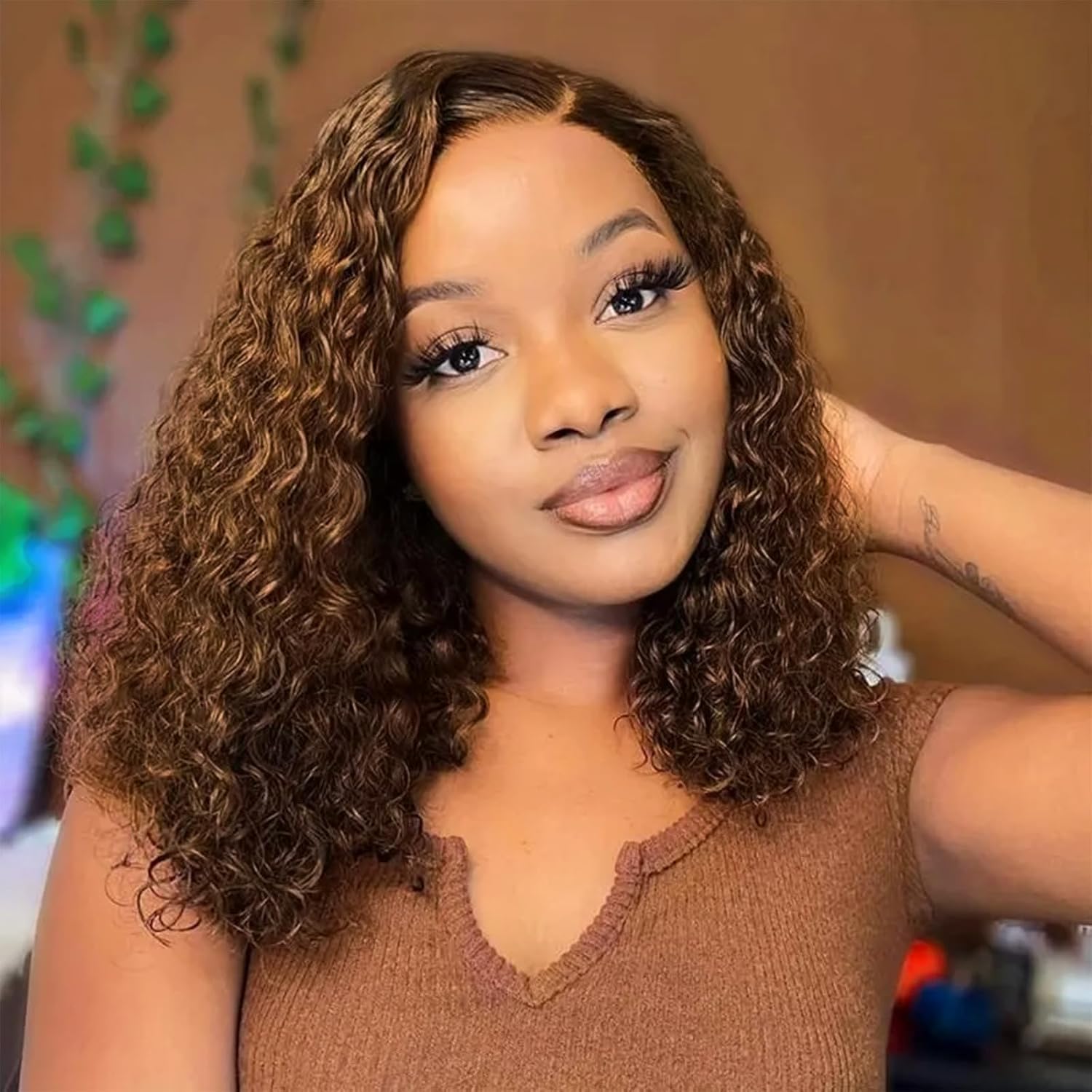 Curly Bob Wig Human Hair Chocolate Brown Short 13x4 HD Lace Frontal Pre Plucked Deep Wave Bob Wigs Human Hair 200 Density Wet And Wavy Lace Front Wigs