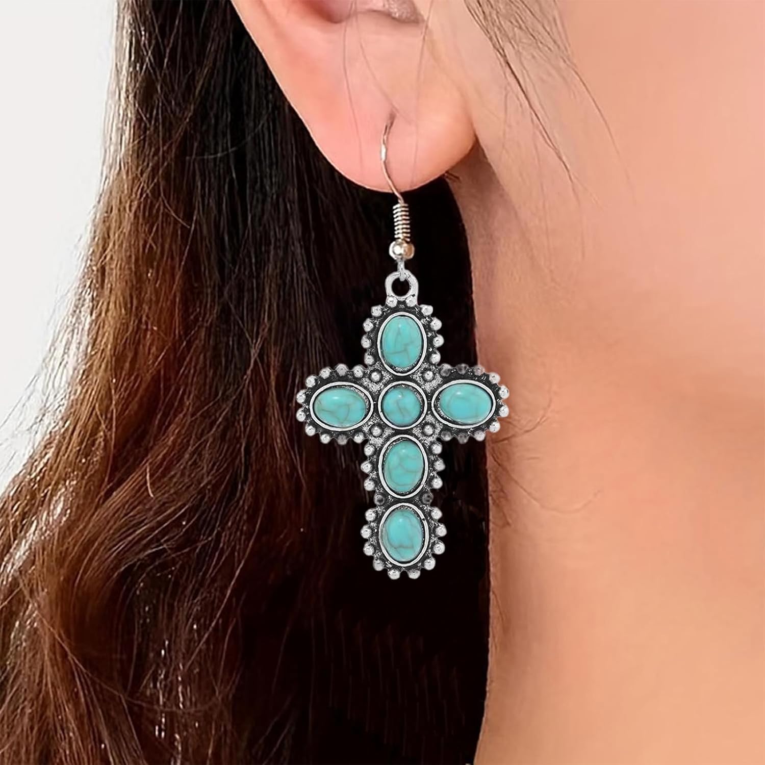 Western Jewelry Turquoise Earrings for Women Silver Western Earrings Country Concert Outfits for Women Cowboy Chic Rodeo Outfit Shirts Dress Accessories - Image 2