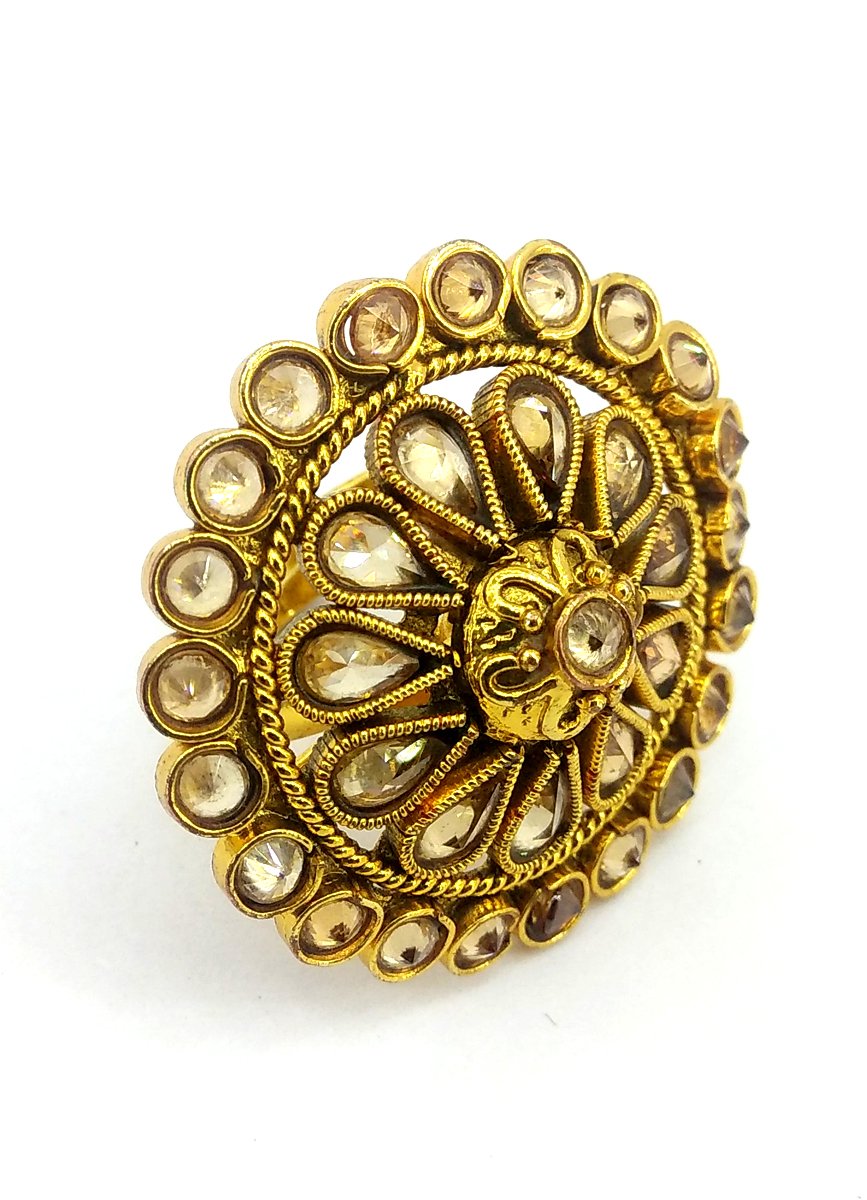 Richa's Desinger Gold Plated Polki Kundan Ring In Free Size For Women