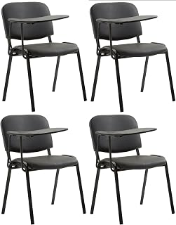 CLP Set De 4 Sillas Confidente Ken con Brazo Extensible I Sillas para Academias Tapizadas En Polipiel con Mesa Plegable, Color:Negro