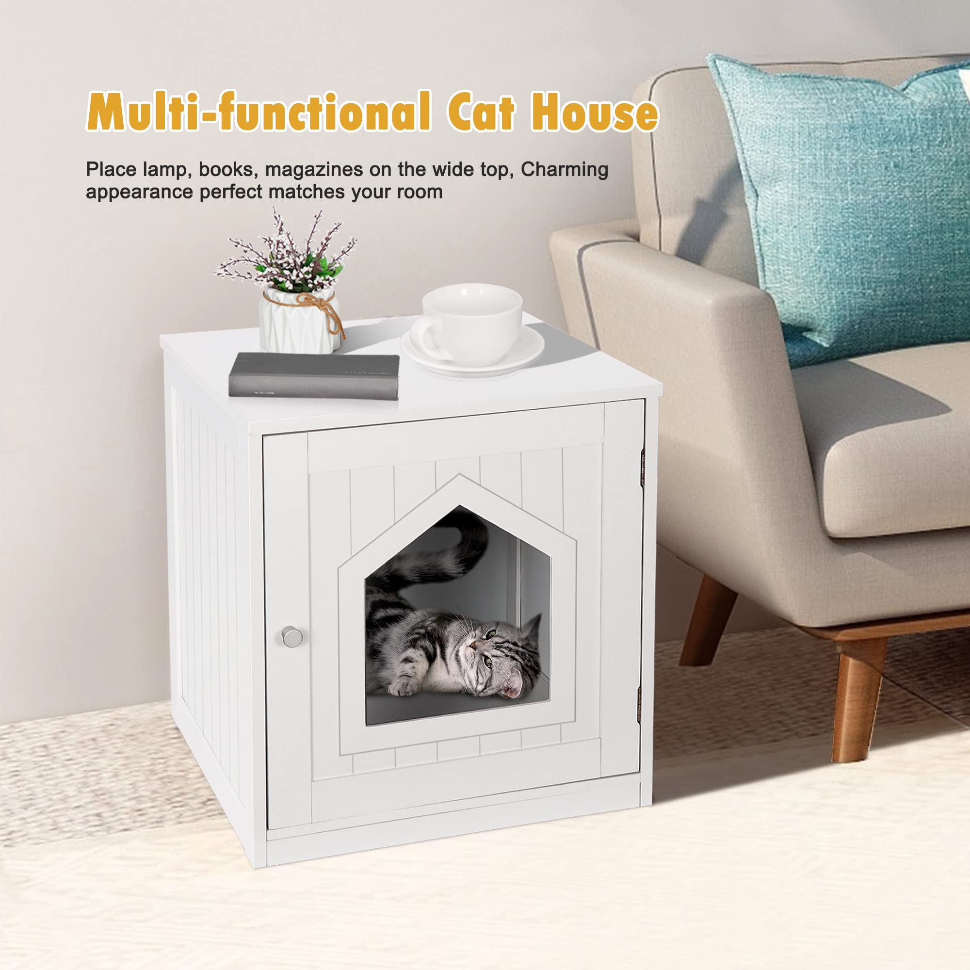 Litter Box Enclosure Cat Litter Box Furniture Hidden Litter Box Furniture Indoor Box Cabinet Cat House Side Table Nightstand (White) - image 2