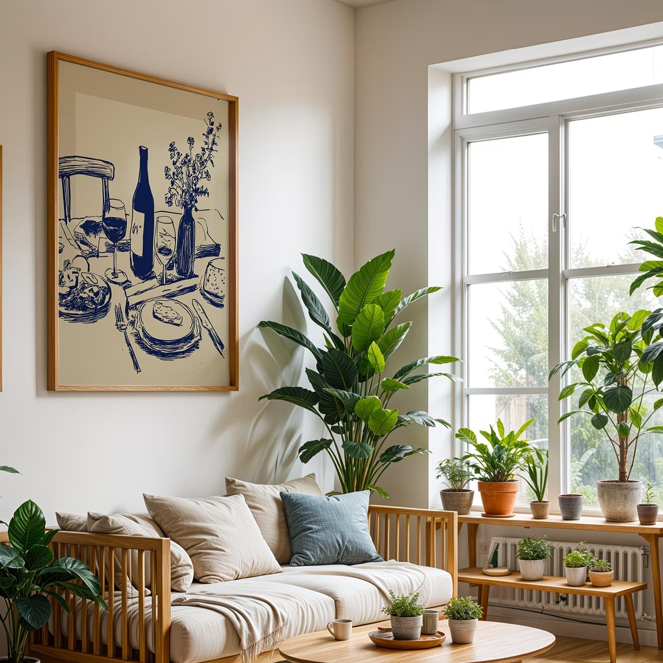 ZHAOLIN Plakat ścienny w stylu vintage z minimalistycznym francuskim śniadaniem z zielonym winem i serem, na płótnie (60 x 90 x 3 cm, bez ramki).