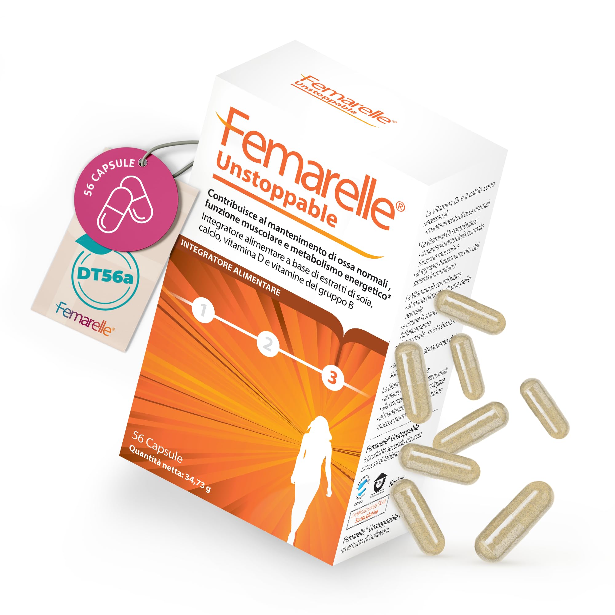 Femarelle Unstoppable – 56 capsule - Supporto dopo la menopausa con DT56a, Vitamina B2, Vitamina D3, Biotina e Calcio