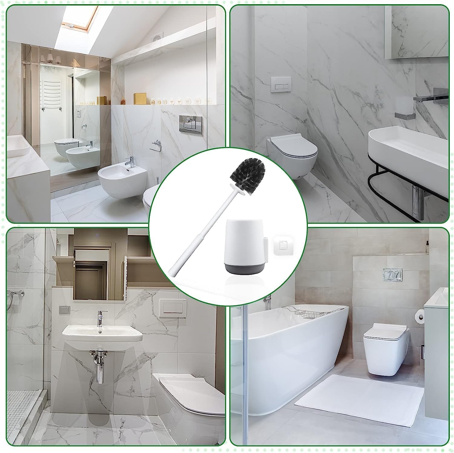 Cazuela Toilet Bowl Brush and Holder Bathroom Storage Cleaning, Bathroom Accessories Toilet Bowl Cleaners with Silicone Bristles, Cleaning Supplies Toilet Cleaner Brush Bathroom Set 3
