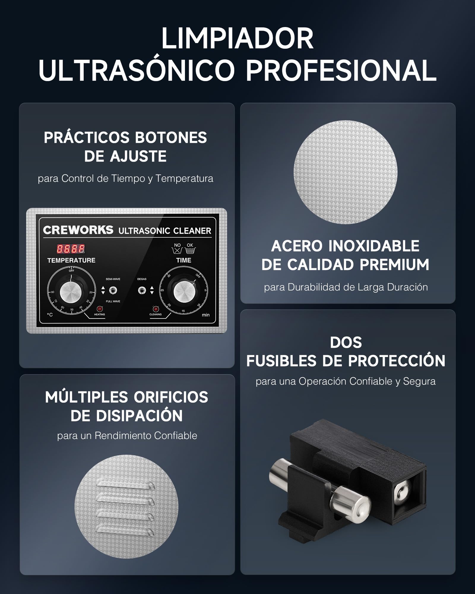 CREWORKS 10L Ultraschallreinigungsgerät mit Degas & Halbwellenfunktion, 40kHz Edelstahl Ultraschallreiniger mit Heizung & Timer für Vergaser Labor Schmuck Brillen Werkstattteile, SUS304