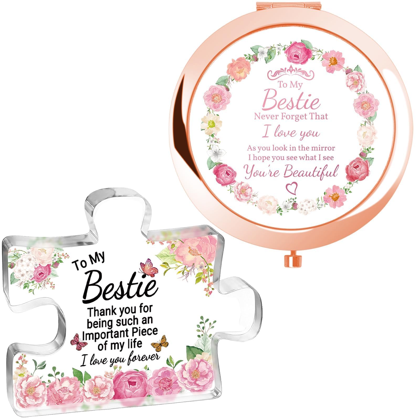 jekiinova Friend Gifts Compact Mirror with Acrylic Puzzle Piece, Bestie Gorgeous Colorful Mirror for Women Ideal Sisters Birthday Christmas Stocking Stuffers (Bestie, Rose Gold + Puzzle Piece)-image-10
