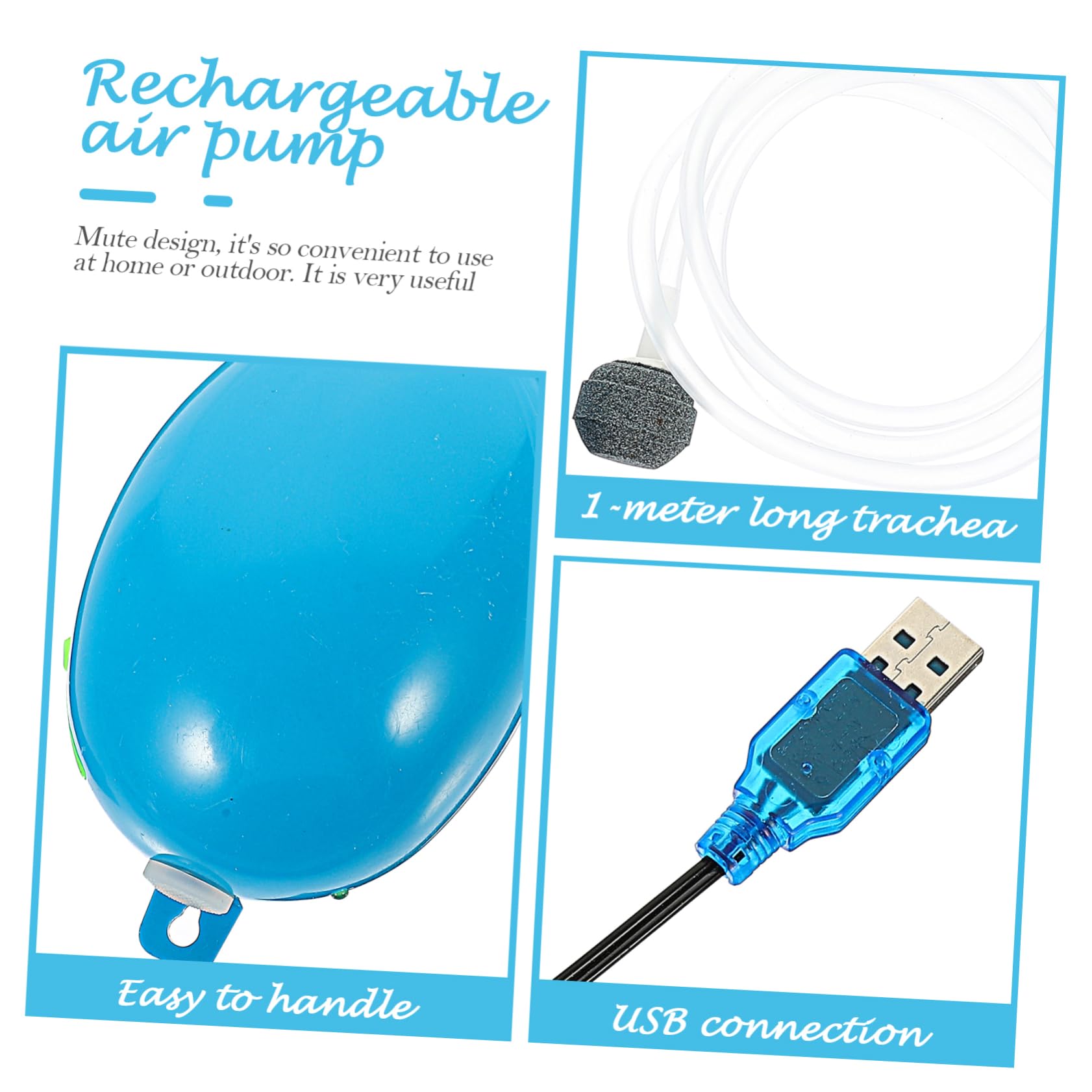 Sosoport Sauerstoffpumpe Für Fischbecken Stilles Aquarium Aquariensauerstoff -Booster-pumpe Aquarienfilter Wiederaufladbare Luftpumpe Aquarienluft Minipumpe Blue Metall