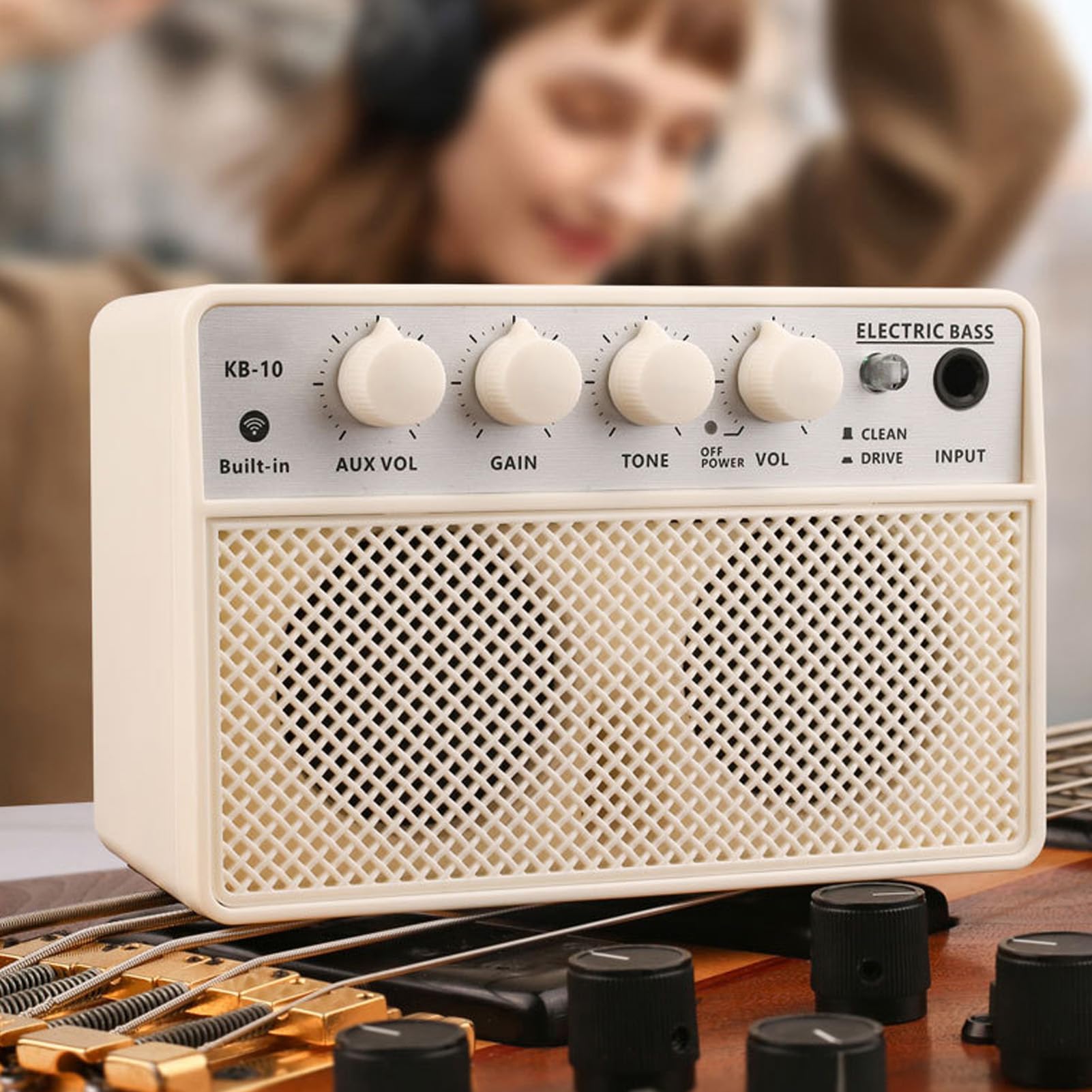 Altavoz de Graves Amplificador de Bajo 10W Recargable Portátil Dual Canal Bluetooth AUX Salida Auriculares Canal Limpio para Práctica y Exteriores