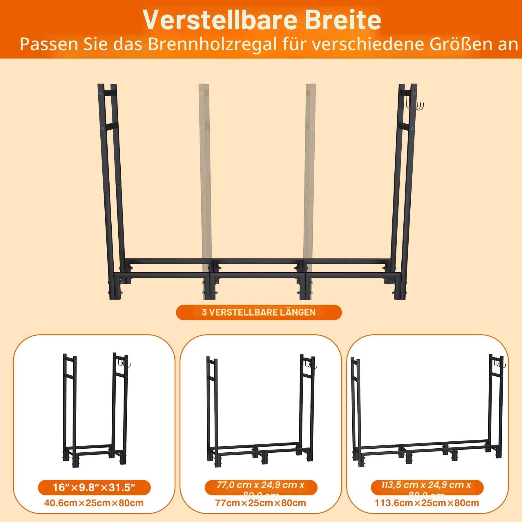 Verstellbare Kaminholzregal Metall,114x25x80cm- Für Aussen & Innen, Bis 500kg Holz,Stabiles Offener Holzlager,Garden Kaminholzregal,Stapelhilfe Für Terrasse, Abstellraum,Neben Feuerstellen