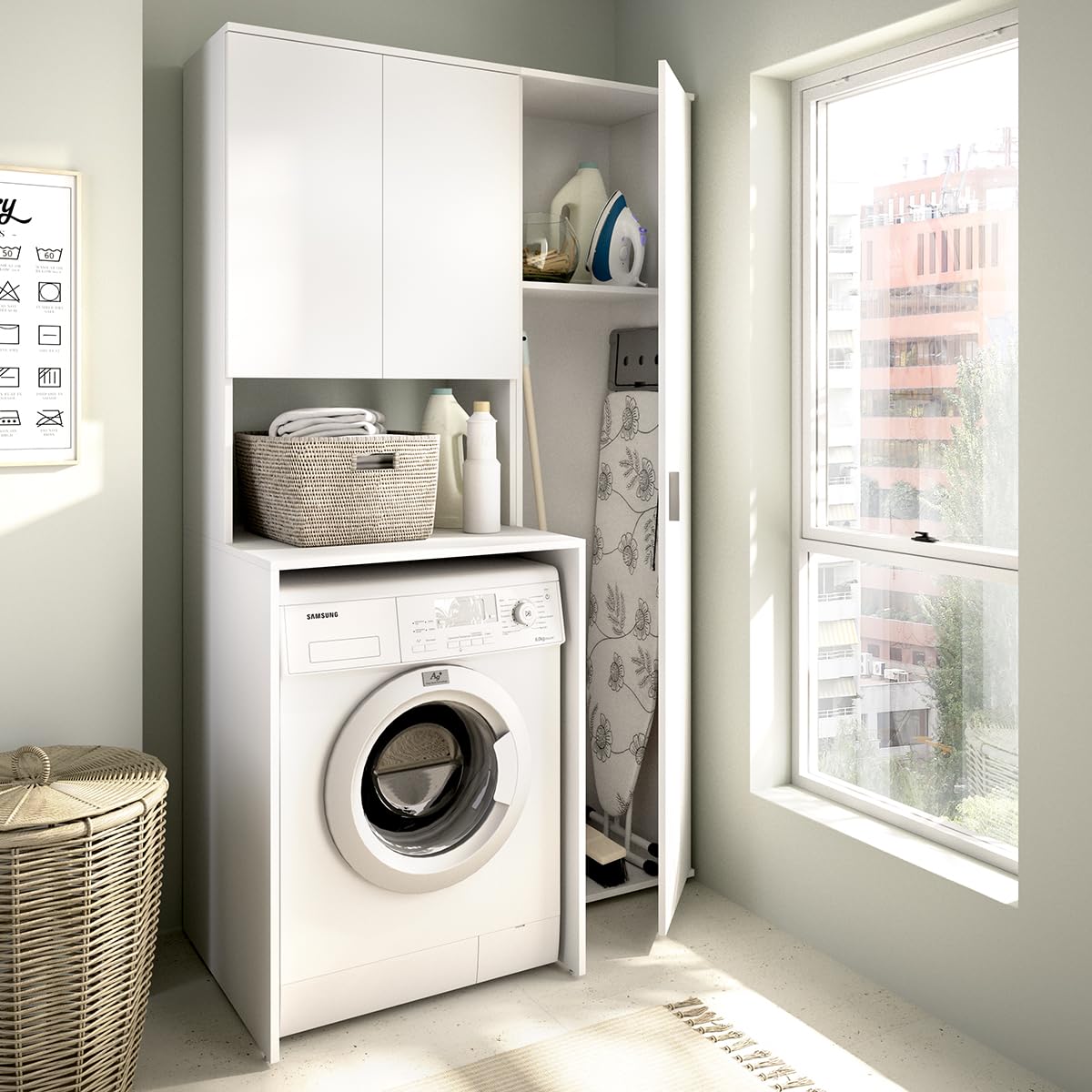 DEKIT - Conjunto DE Armario con 1 Puerta Y Mueble para Lavadora con ALTILLO 190x102,3x62cm