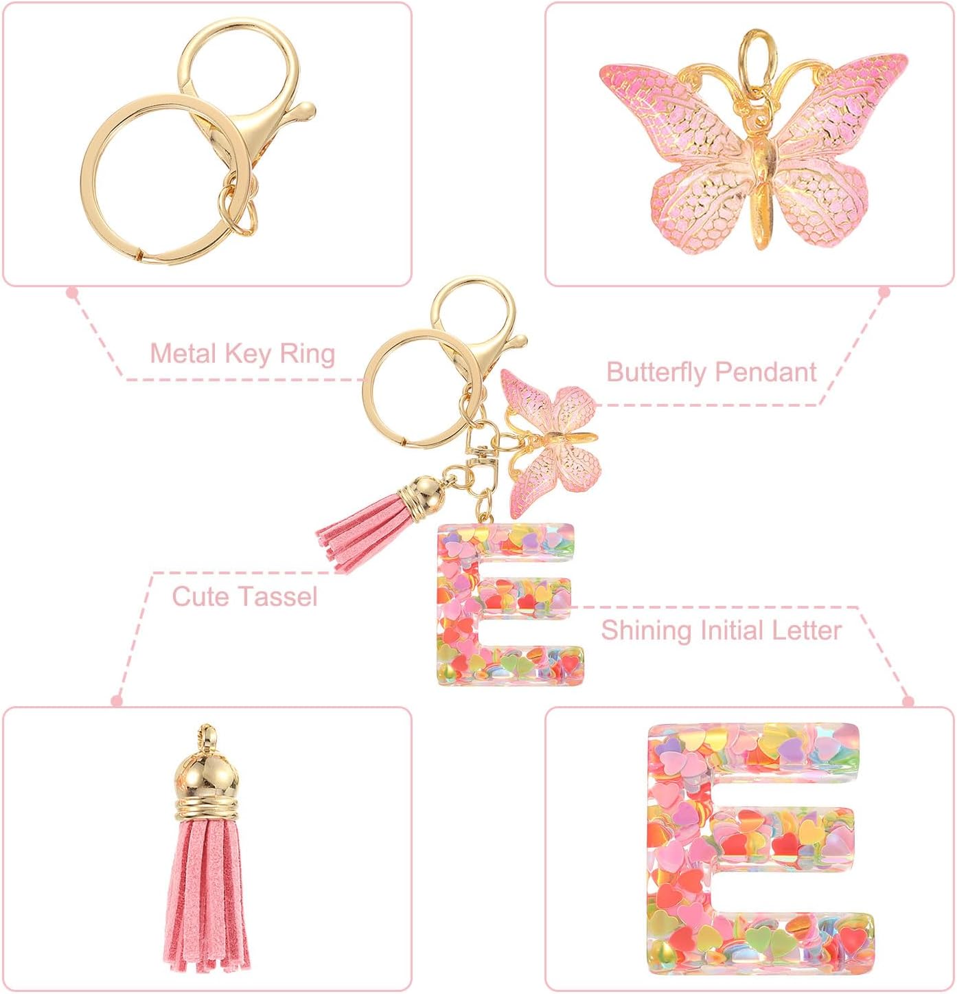 uxcell Initial Letter Keychains, Cute Butterfly Pendant Accessory for Women, Key Ring for Purse Handbags Backpack - Image 3