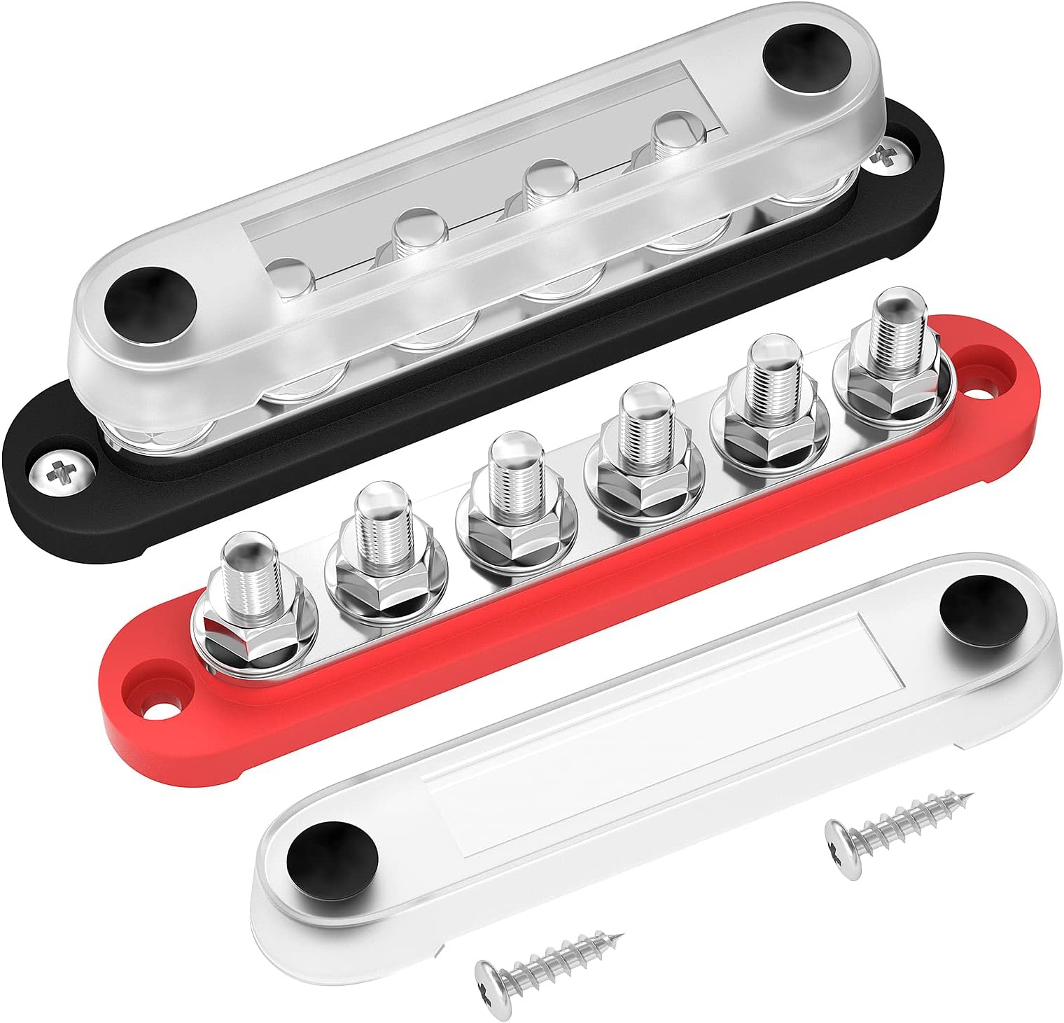 DAIERTEK 12V Bus Bar 6 x 5/16" (M8) Terminal Studs 12 Volt Power Distribution Block with Cover Battery Bus Bar 12V - 48V Positive & Negative for Automotive Car Boat Solar System