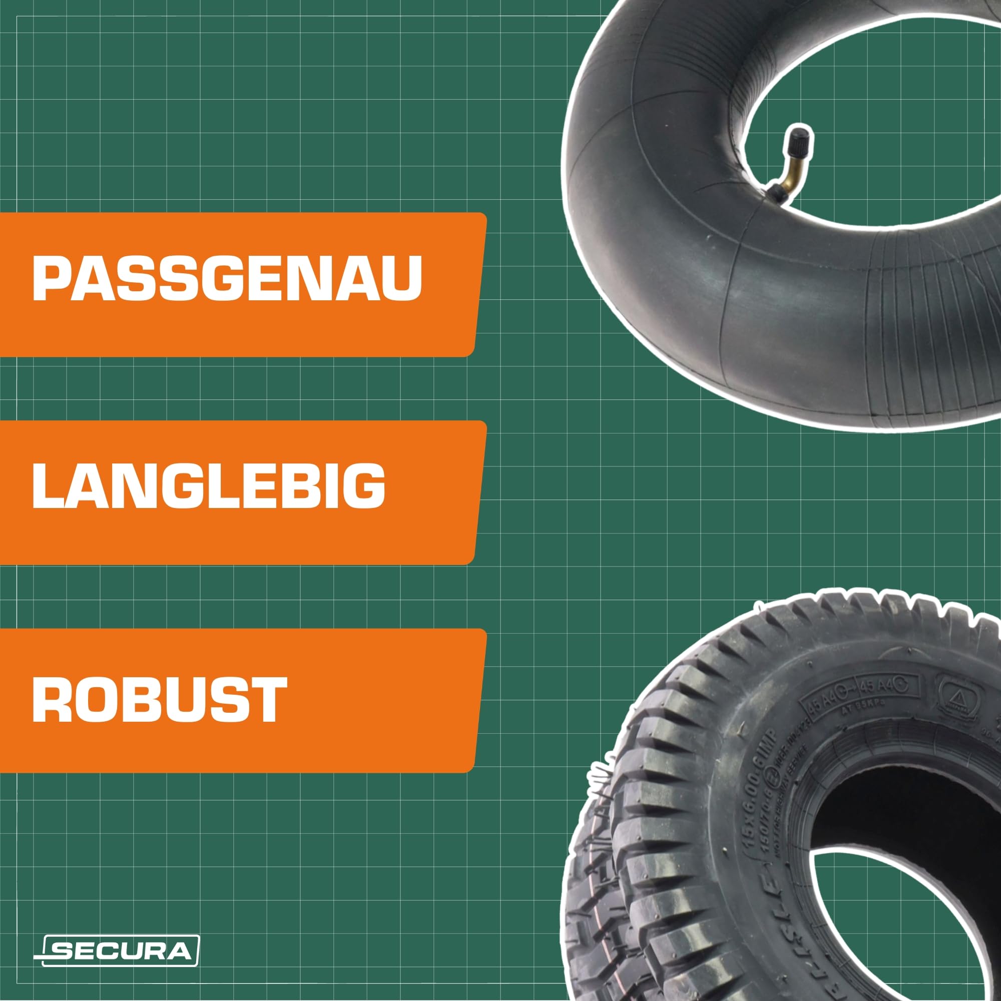 SECURA 2x Reifen 15x6.00-6 tubeless inkl. Schläuche mit Winkelventil TR87