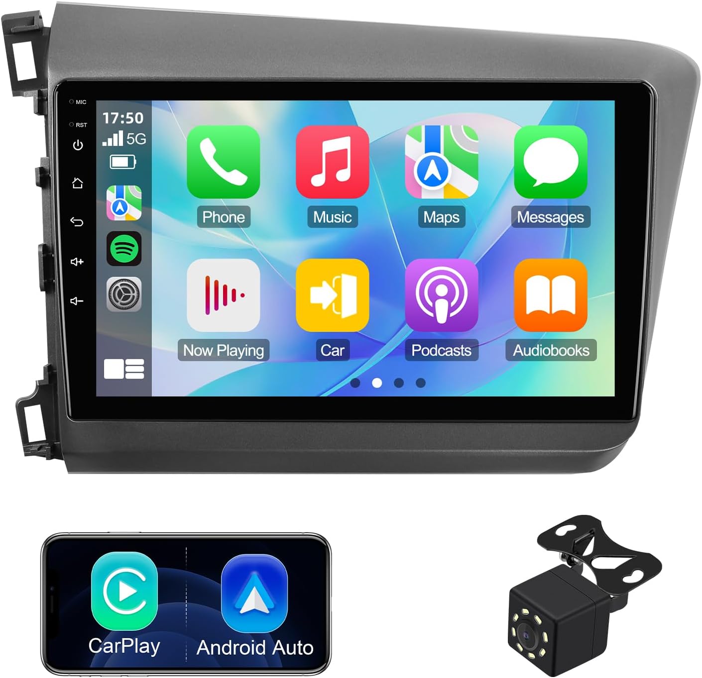 1+32G 9-inch Android 13 Car Stereo for Honda Civic 2012-2015 IPS Touchscreen Screen Car Radio with Carplay & Android Auto Support Backup Camera GPS FM Navi BT SWC