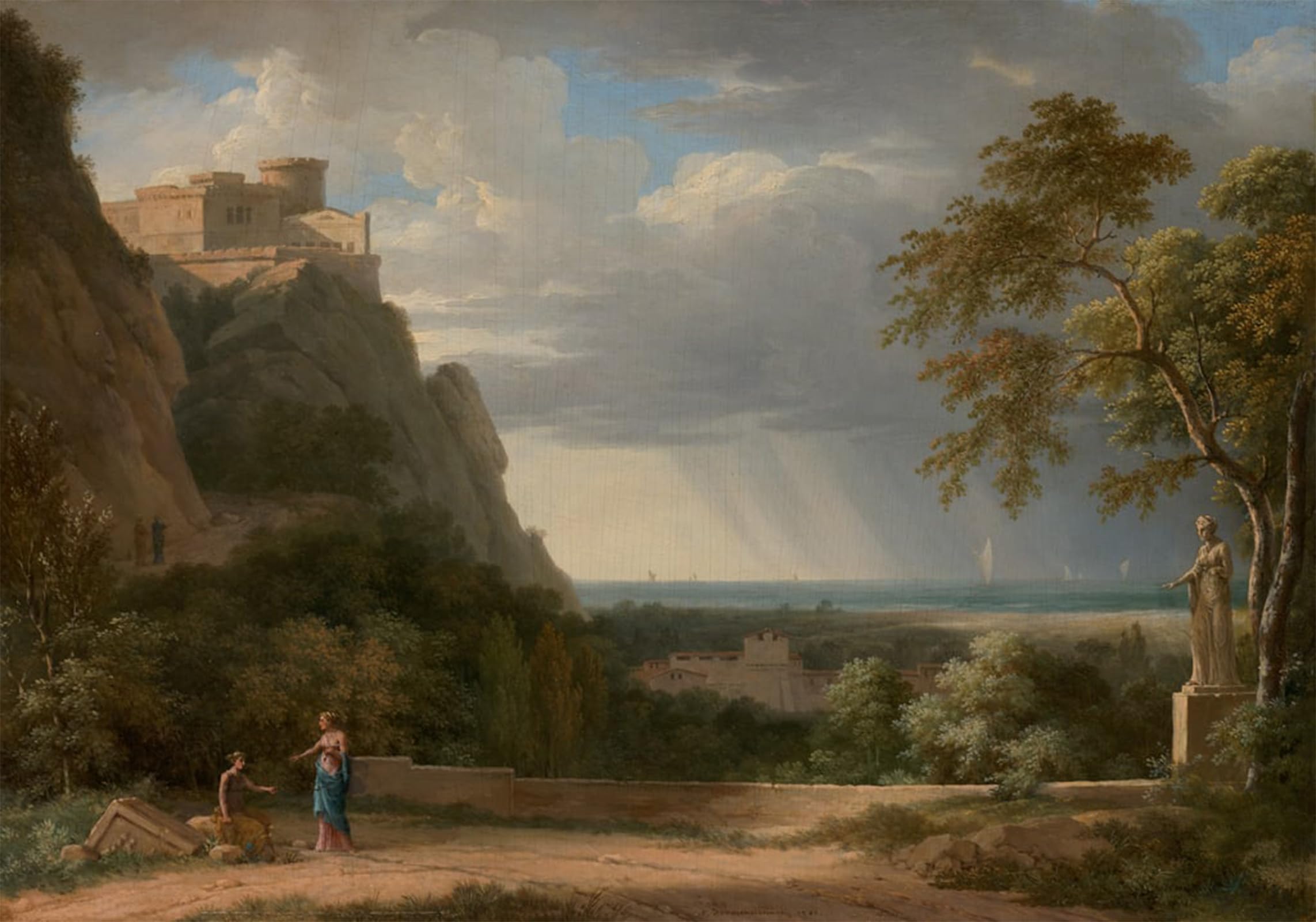 POSTERIIk Vintage Print Pop Art Landscape Artwork Classical Landscape with Figures and Sculpture by Pierre Henri De Valenciennes Art Prints for Office Home Decor 60x90cm