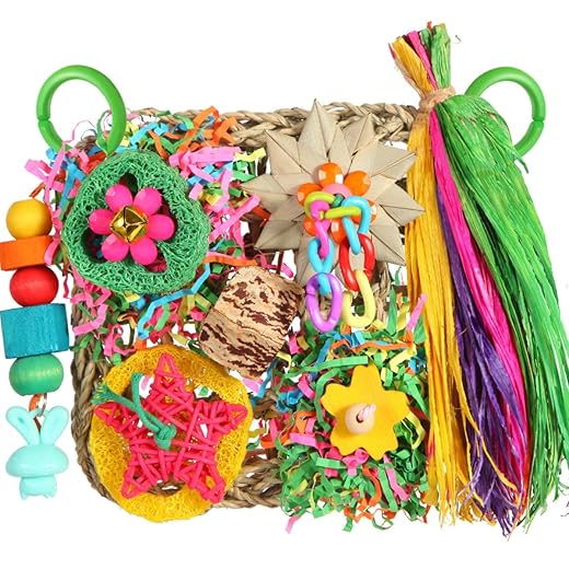 Bird Toys, Parakeet Toys Bird Foraging Toys Grass Mat Climbing Wall for Parakeet,Parrot,Cockatiel,Conure,Lovebird,Budgie Cage Small to Medium Birds (Warm Sun)