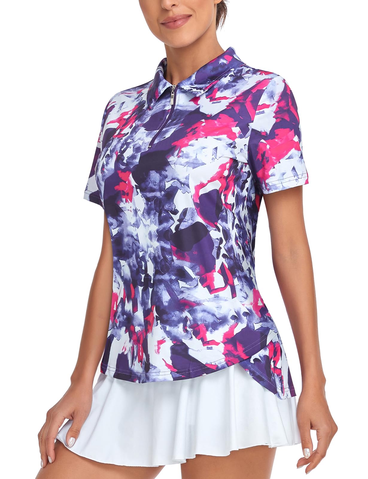 Tanst Sky Women's Golf Polo Shirts Short Sleeve Quarter Zip Pullover Moisture Wicking Workout Tops