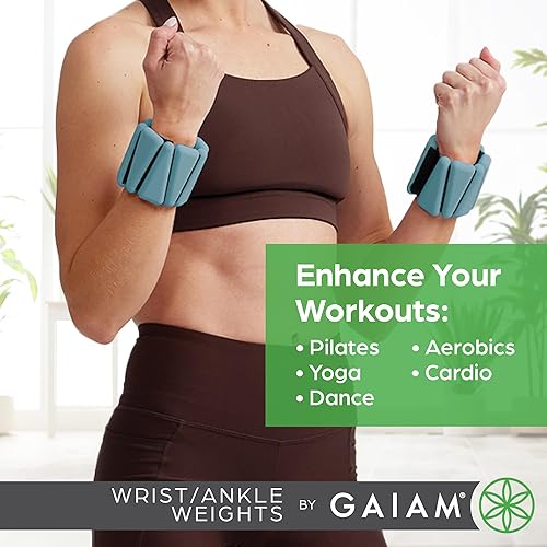 Miniatura 3 de Gaiam Pesas de muñeca y tobillo, pulsera portátil para fortalecer, tonificar y esculpir, pesas de tobillo ajustables para mujeres y hombres para
