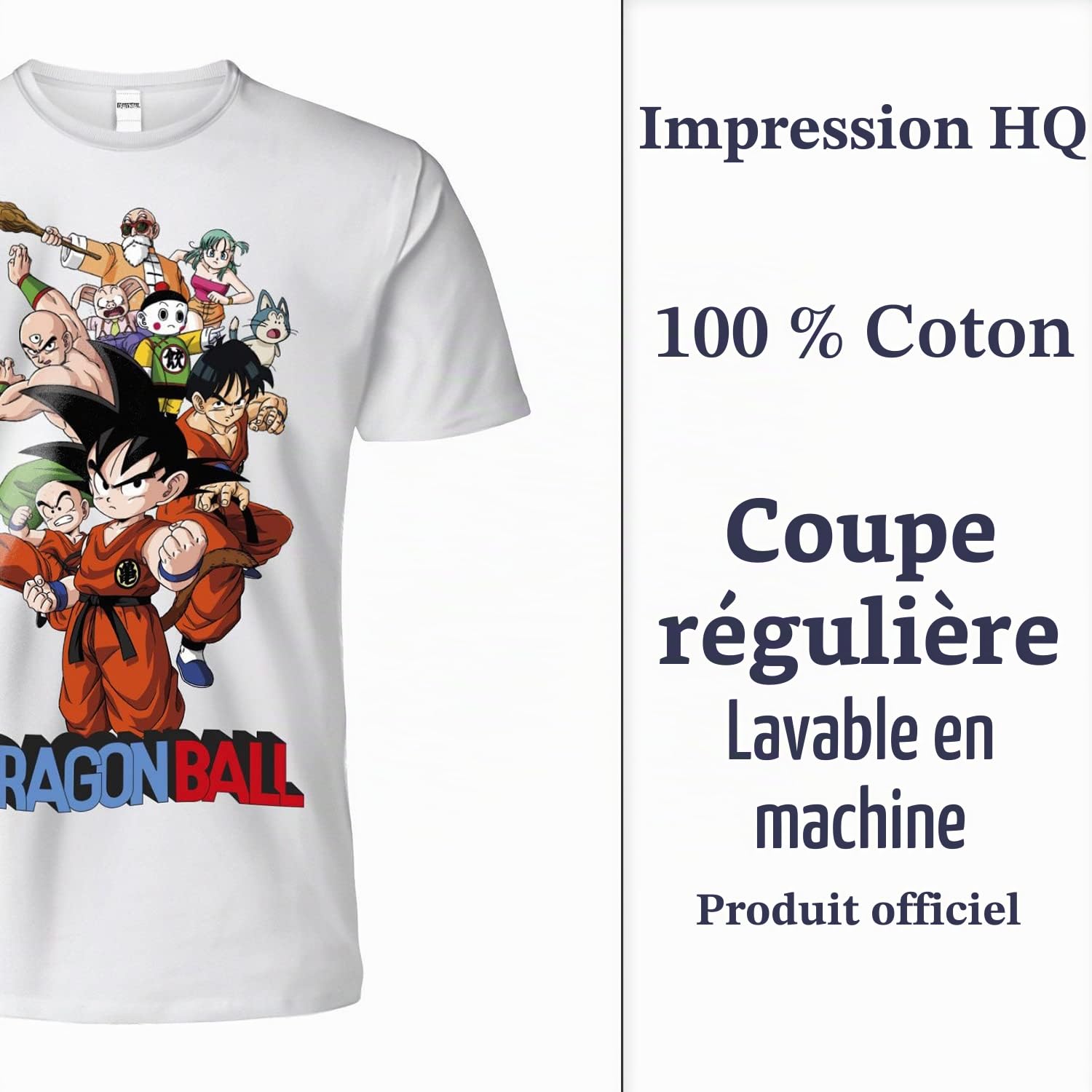 T Shirt DragonBall Officiel Personnages Saga Blanc Enfant Adulte et Garçon