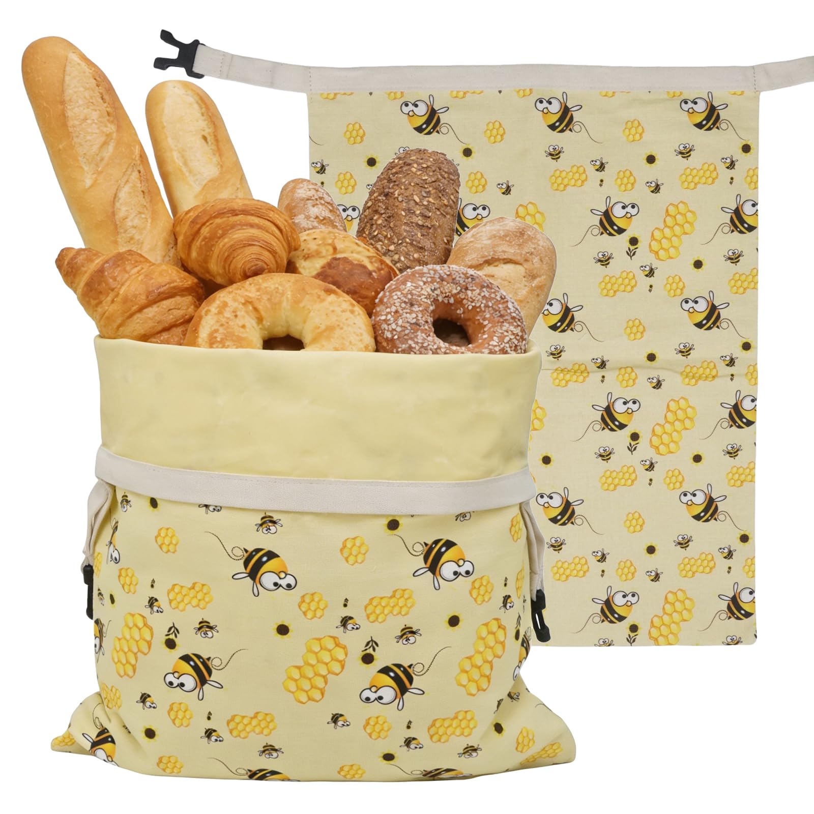 Hoypeyfiy 43 cm x 33 cm, confezione da 2 sacchetti per il pane in cotone con rivestimento in cera d'api naturale, ideali per la cucina di casa e gli appassionati di pasticceria, giallo., moderno