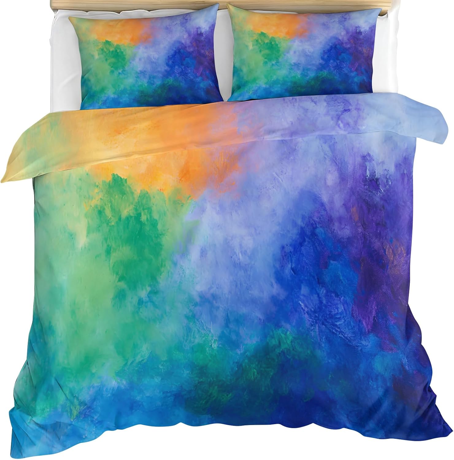 Rainbow Duvet Cover, Abstract Bedding Set Cover for Kids Boys Girls Teens, Reversible Creative Duvet Cover with Zipper Closure and 2 Pillow Shams, Twin Size 68"x90"