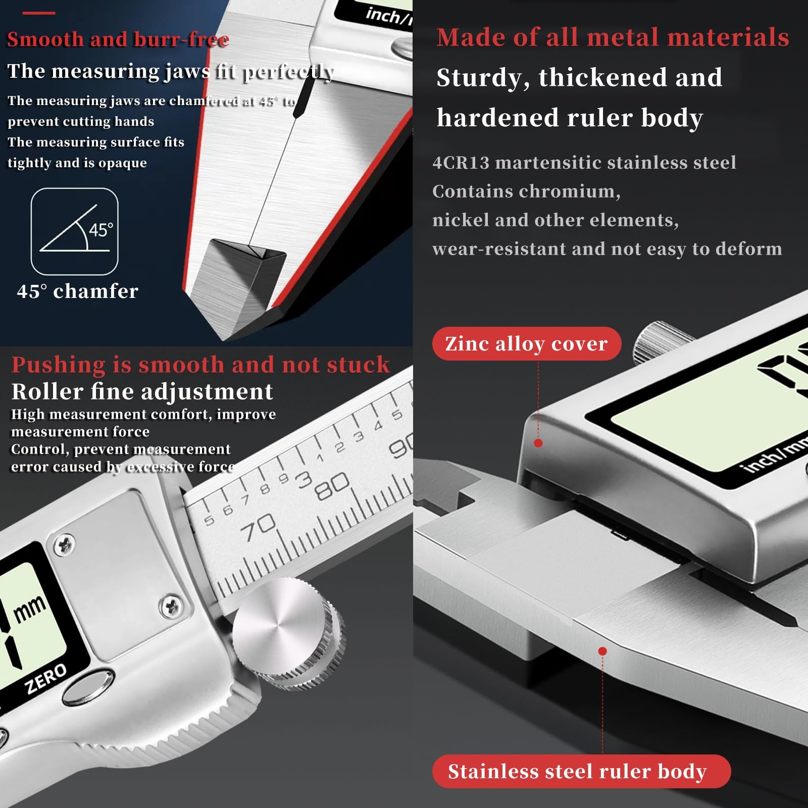 FORRTY Calibrador Digital 0,01mm Alta Precisión Acero Inoxidable IP54 Resistente Al Agua Y Polvo Pantalla Retroiluminada Herramienta De Medición Electrónica for Joyería, Bricolaje, Industria(200mm)