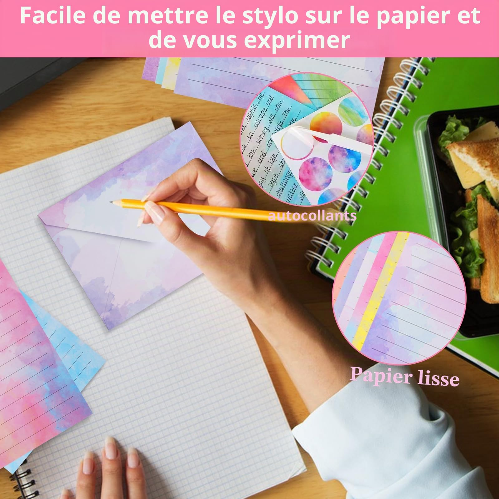Papier à Lettres Vintage Aquarelle 160 Feuilles avec Enveloppes et 60 Autocollants pour Invitations Saint-Valentin