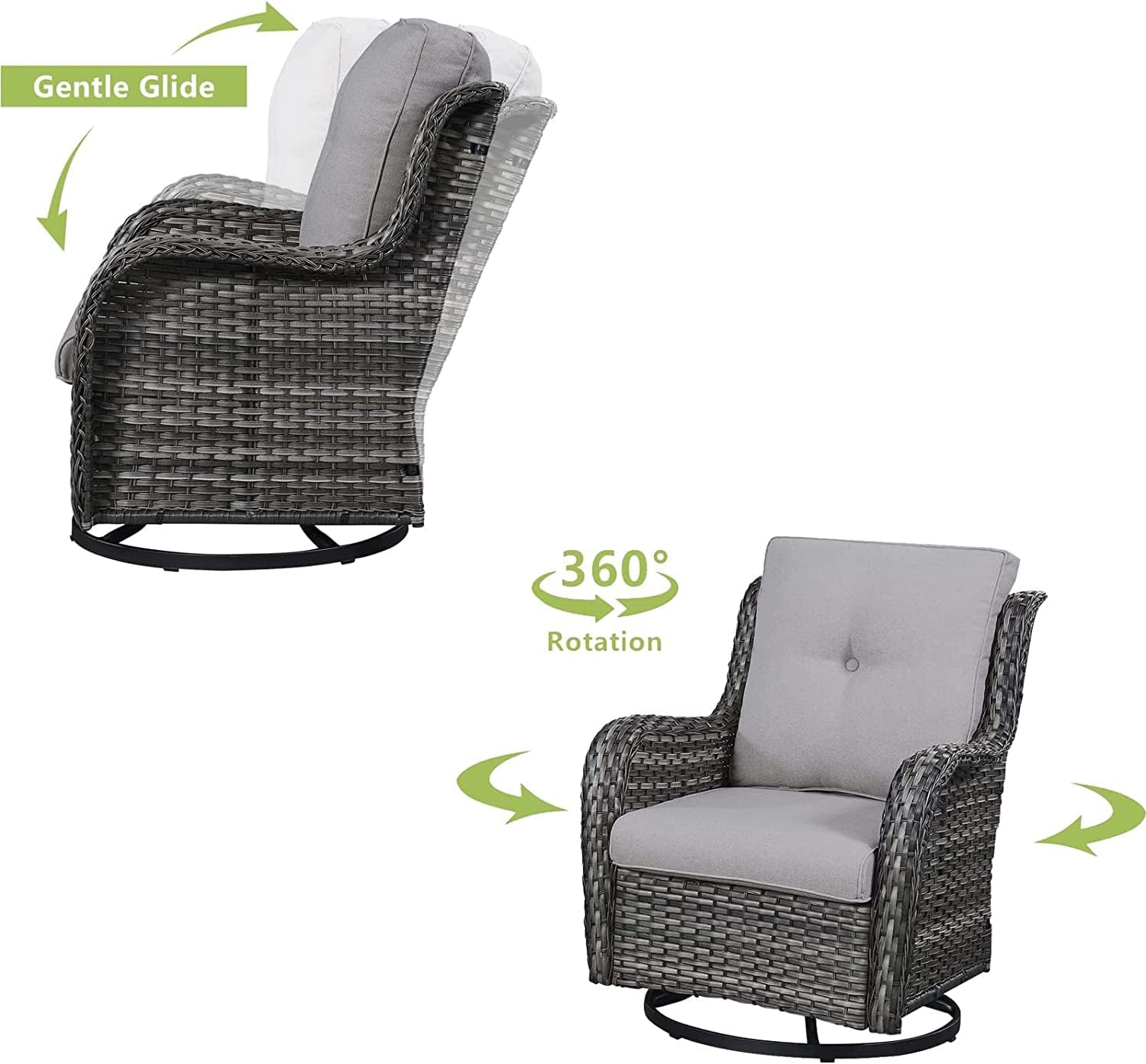 HUMMUH 7 Piece Patio Furniture Set Outdoor PE Wicker Swivel Patio Chairs with Coffee Table and Ottomans