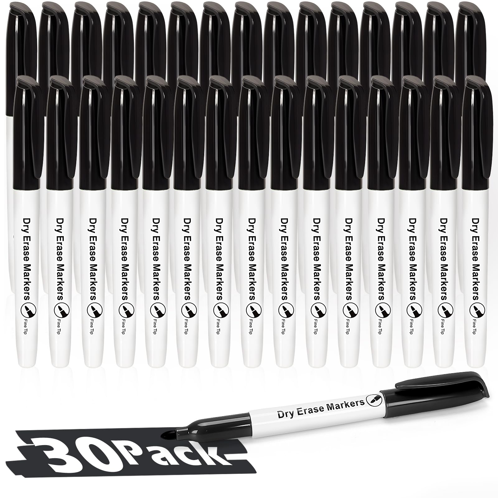 Duchong Dry Erase Markers 30 Packs Black Fine Tip Whiteboard Markers for Kids Teachers Dry Erase Pens Bulk