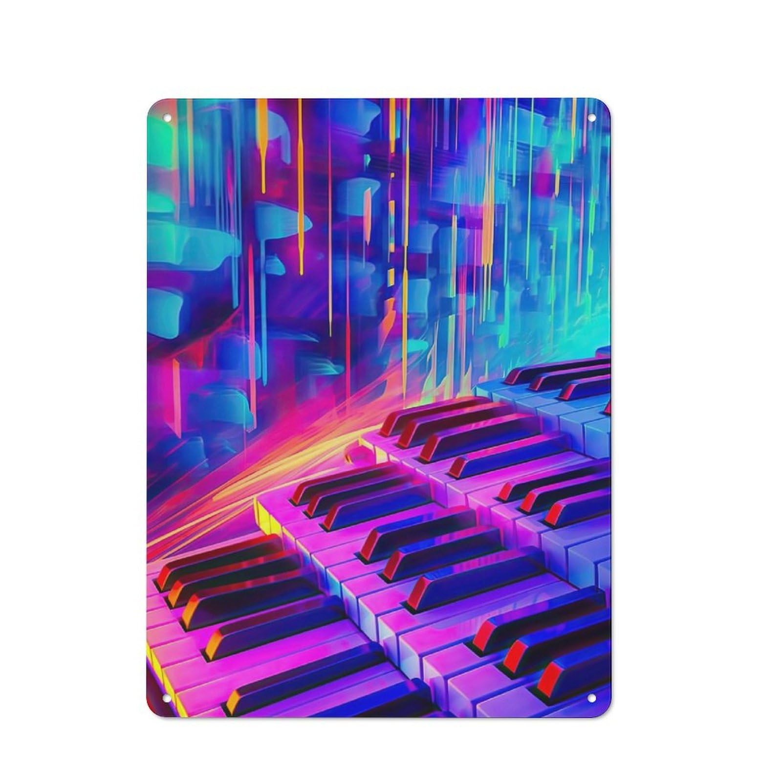 Junmoney Electric Neon Piano Keys Rustic Metal Wall Decor 40X30cm, Rustic Metal Sign For Farmhouse Kitchen, Pantry Or Dining Area
