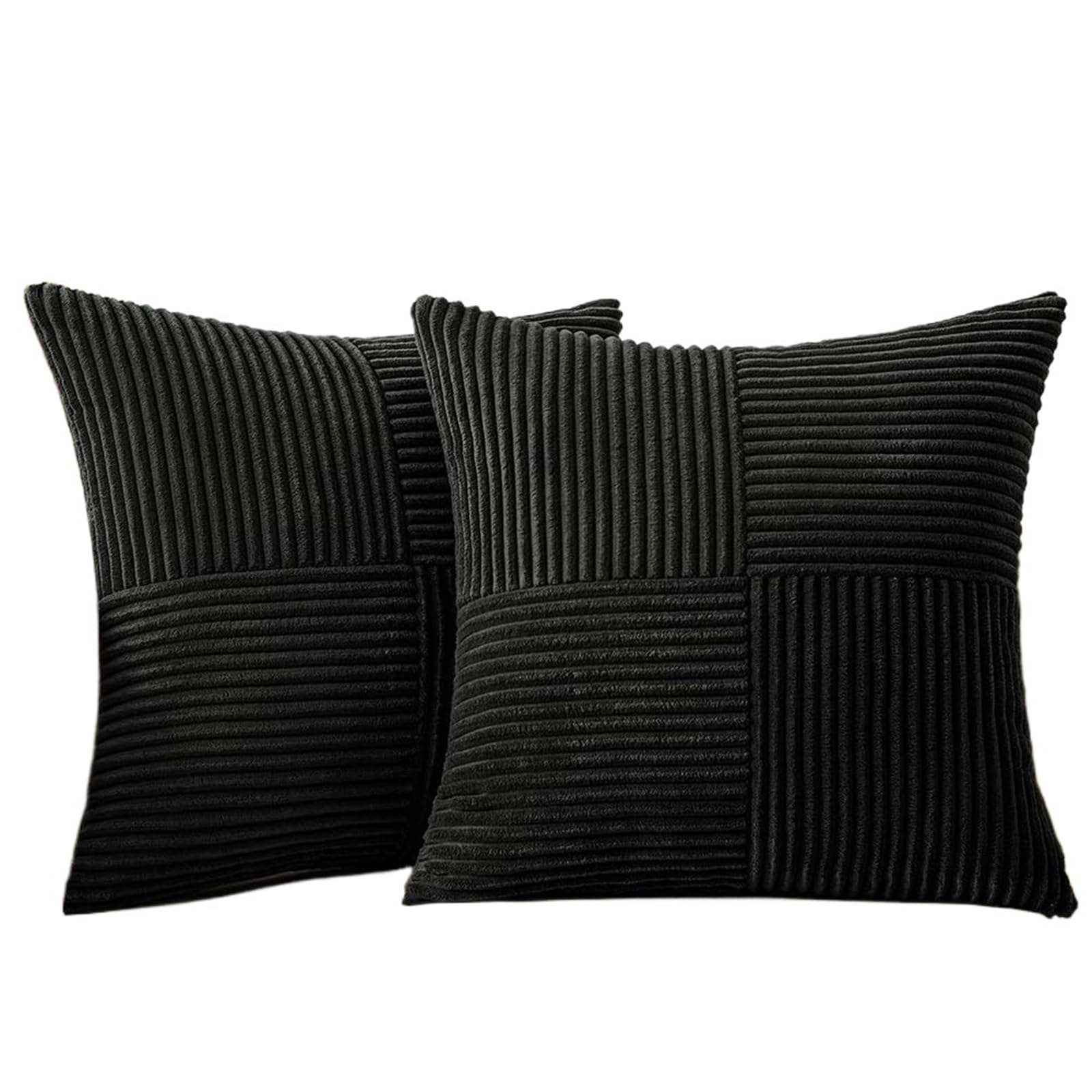 Fundas Cojines de Pana Fundas de Almohada 45x45CM, Estilo Bohemio, Pana Suave, Fundas Cojines a Rayas, decoración Decorativa for el hogar for sofá(Black,50x50CM 2Pcs)