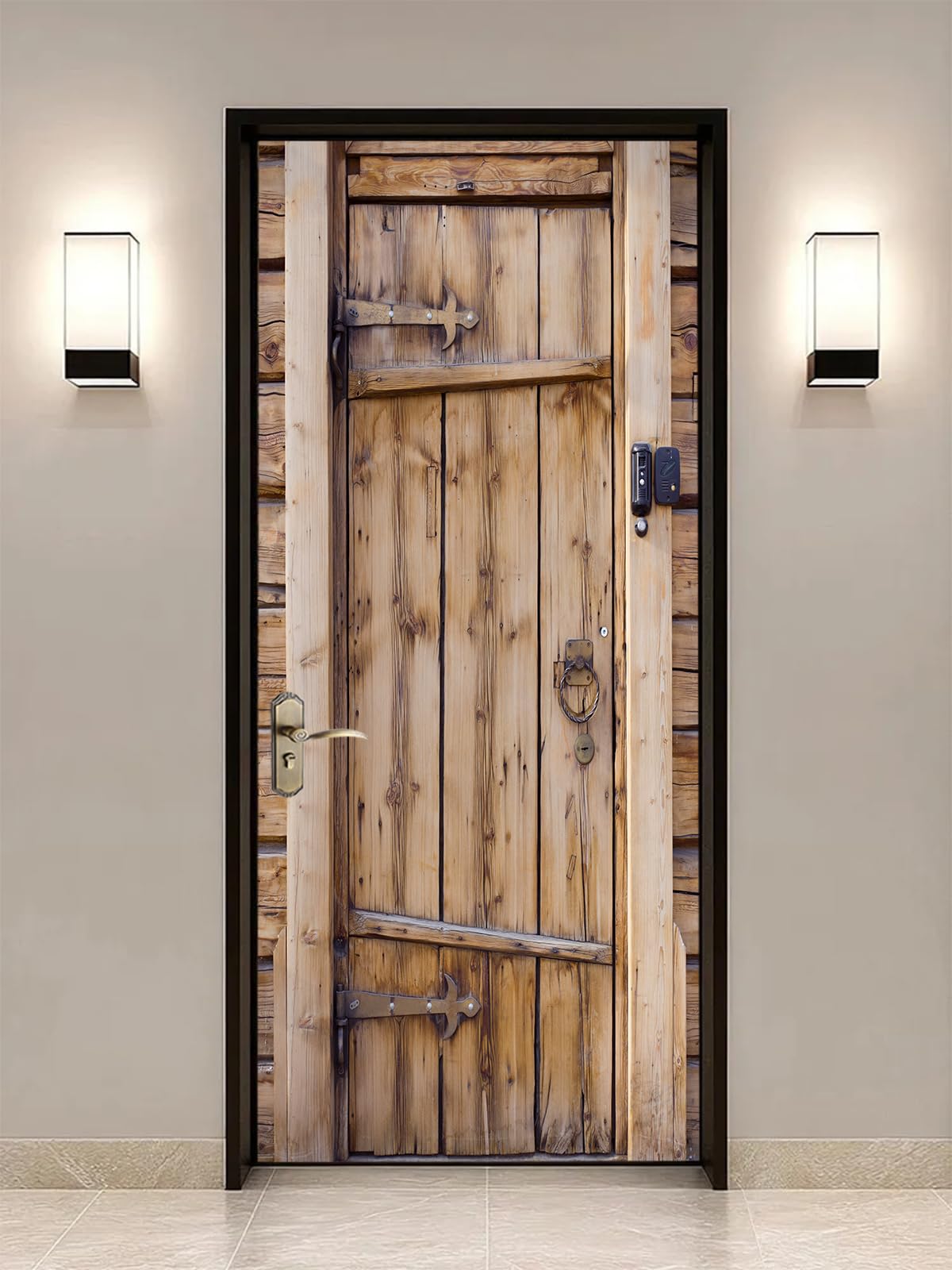 Autocollant porte bois vintage 3D trompe l'œil 77x200cm pour déco murale