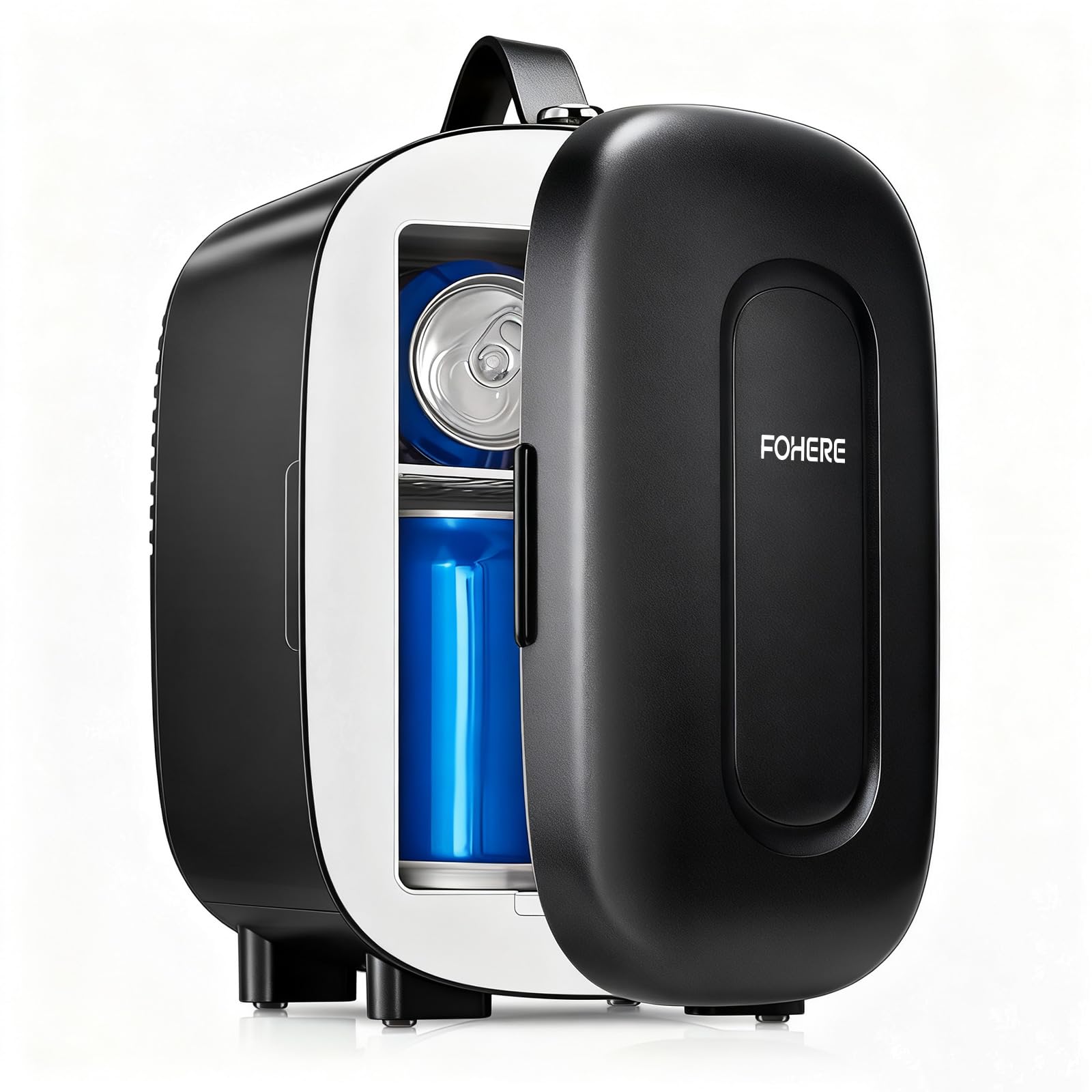 FOHERE Mini Fridge Portable, 5 Liter/6 Cans Small Fridge Cooler, Quiet, DC+AC Power, Cmpact Mini Fridge for the Office, Bedroom, Car, Travel, Black