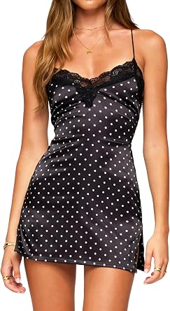 Navneet Women Polka Dot Dress Lace Trim Satin Mini Dress Backless Y2K Going Out Dresses Night Out Club Festival Outfits