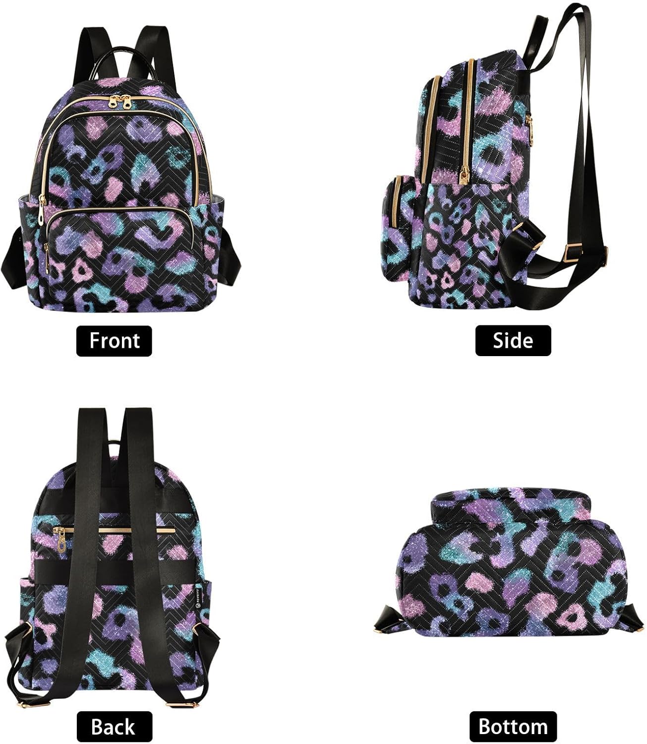 ALAZA Glitter Sparkle Leopard Mini Backpack Purse for Women Travel Bag Lightweight Shoulder Bag Fashion Dayback