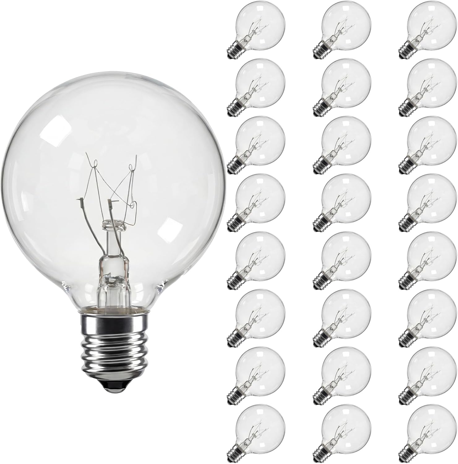 25 Pack G40 Light Bulbs Replacement,1.5 Inch 5 Watt Clear Globe Light Bulbs with E12/C7 Candelabra Base for Outdoor String Lights, Indoor Patio Garden Decor