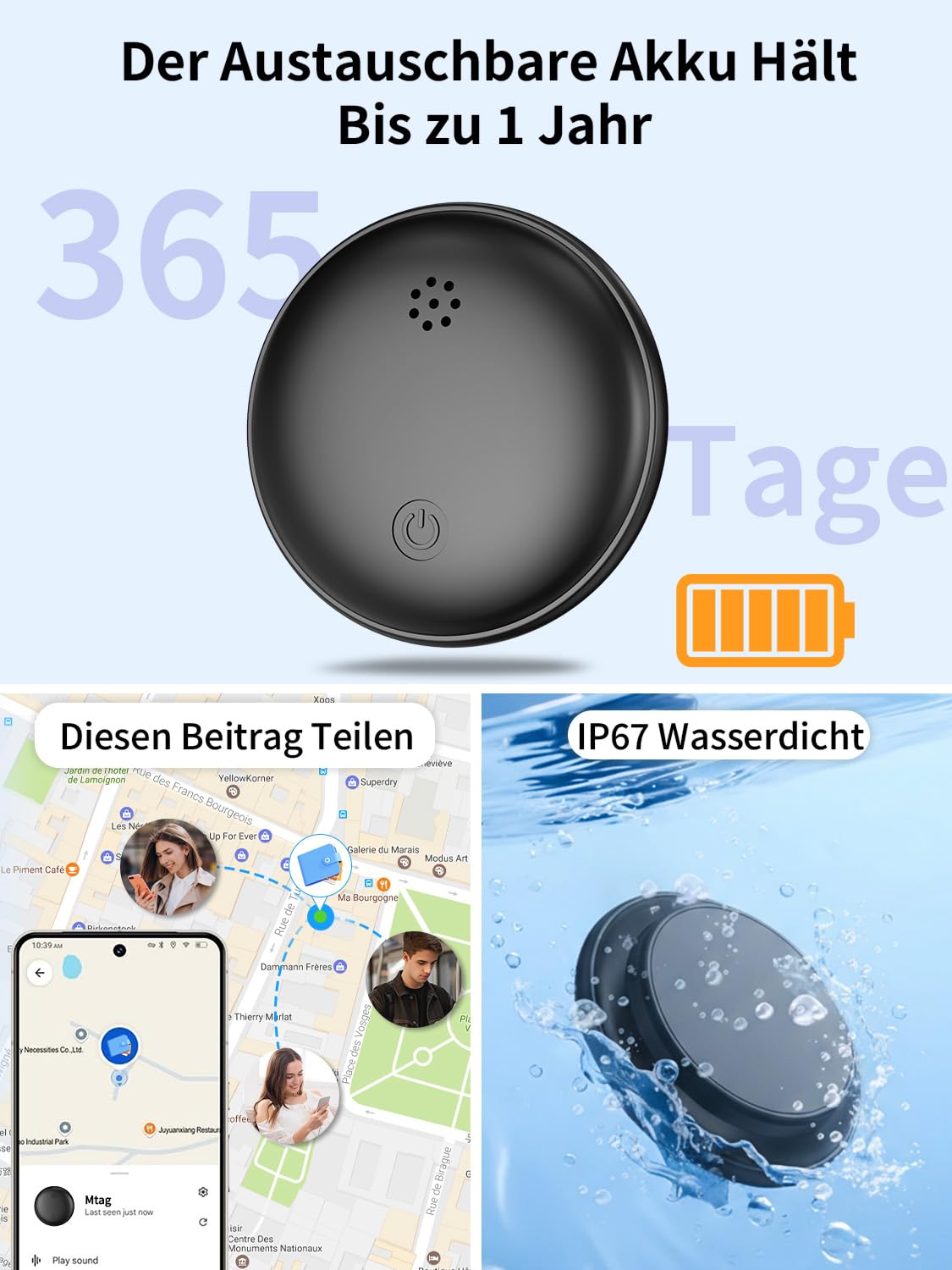 GPS Tracker Auto Ohne ABO, Magnetischer GPS-Tracker für Fahrzeuge Kompatibel mit iOS und Android, IP67 Wasserdicht, Globale Abdeckung Verstecktes Auto Ortungsgerät, für Autos,Motorräder,Fahrräder