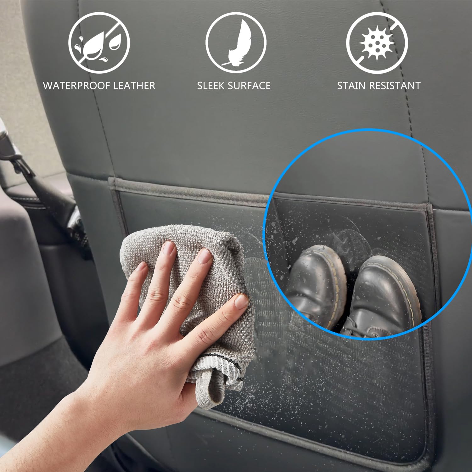 TOPABYTE Protector de Respaldo de Cuero para Asiento para Tesla Model Y Model 3 Model S Model X Accesorios Alfombrillas para Asiento Trasero para Niños Funda para Asiento Trasero 2 Piezas